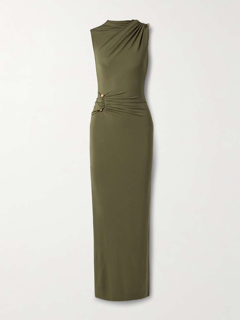 Cult Gaia Izola Embellished Gathered Stretch-jersey Gown