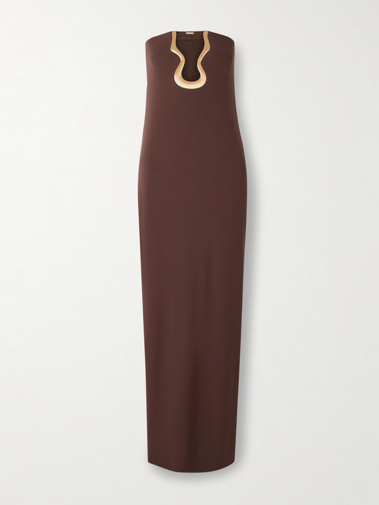 Cult Gaia Abril Strapless Embellished Stretch-crepe Maxi Dress In Brown