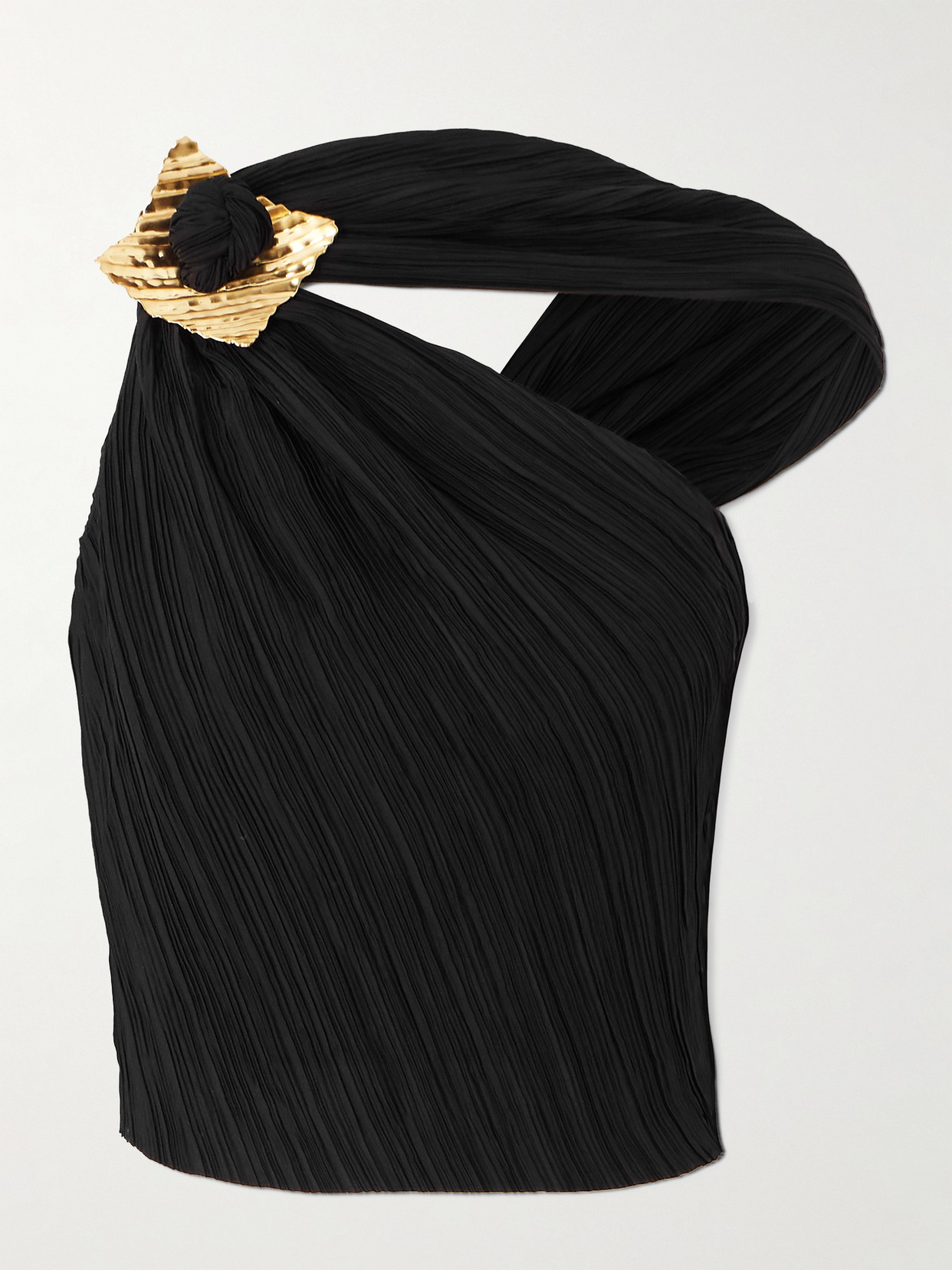 Cult Gaia Moira Asymmetric Neck Micropleat Top In Black
