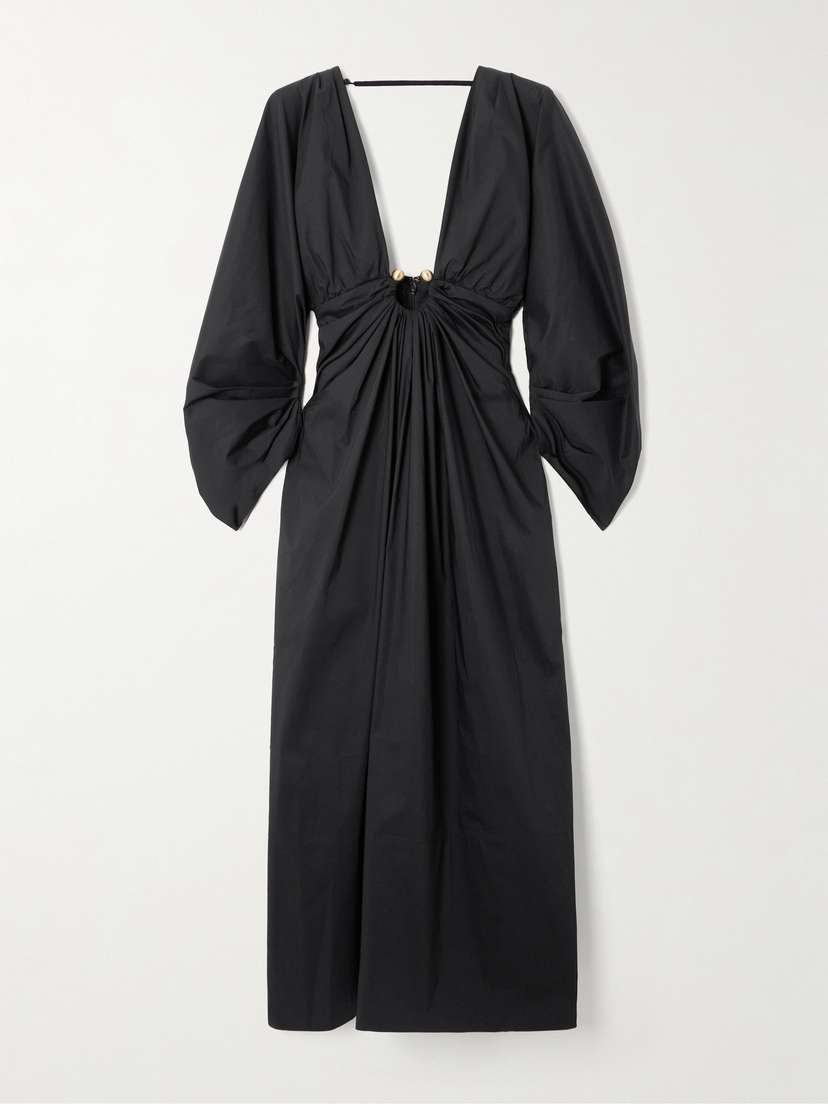 Cult Gaia Elyza Embellished Gathered Cotton-blend Poplin Midi Dress