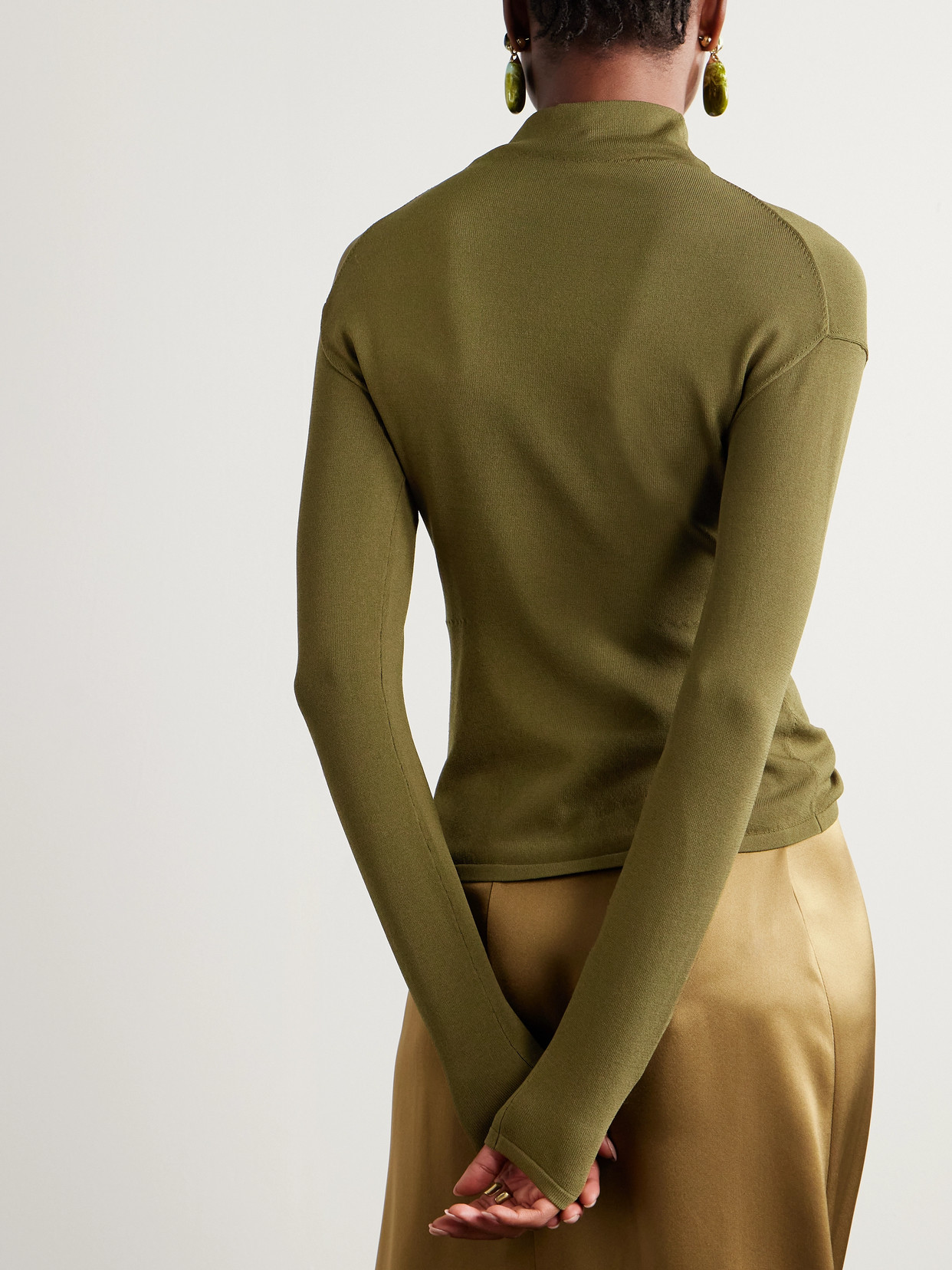 Cult Gaia Callie Embellished Ruched Knitted Top In Green