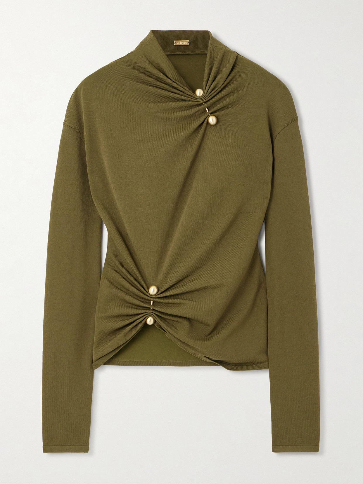 Cult Gaia Callie Embellished Ruched Knitted Top In Green