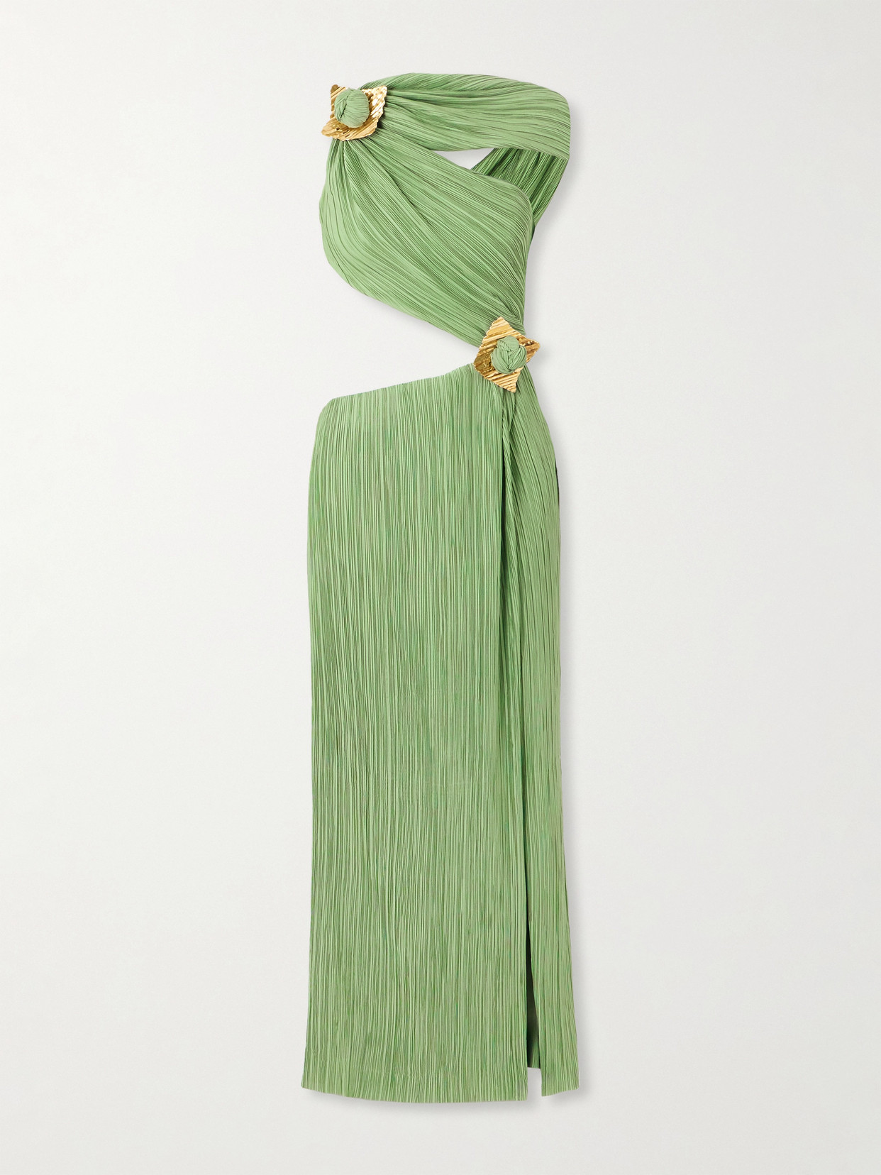 Cult Gaia - Loah Asymmetric Cutout Embellished Plissé-chiffon Midi Dress - Sage green