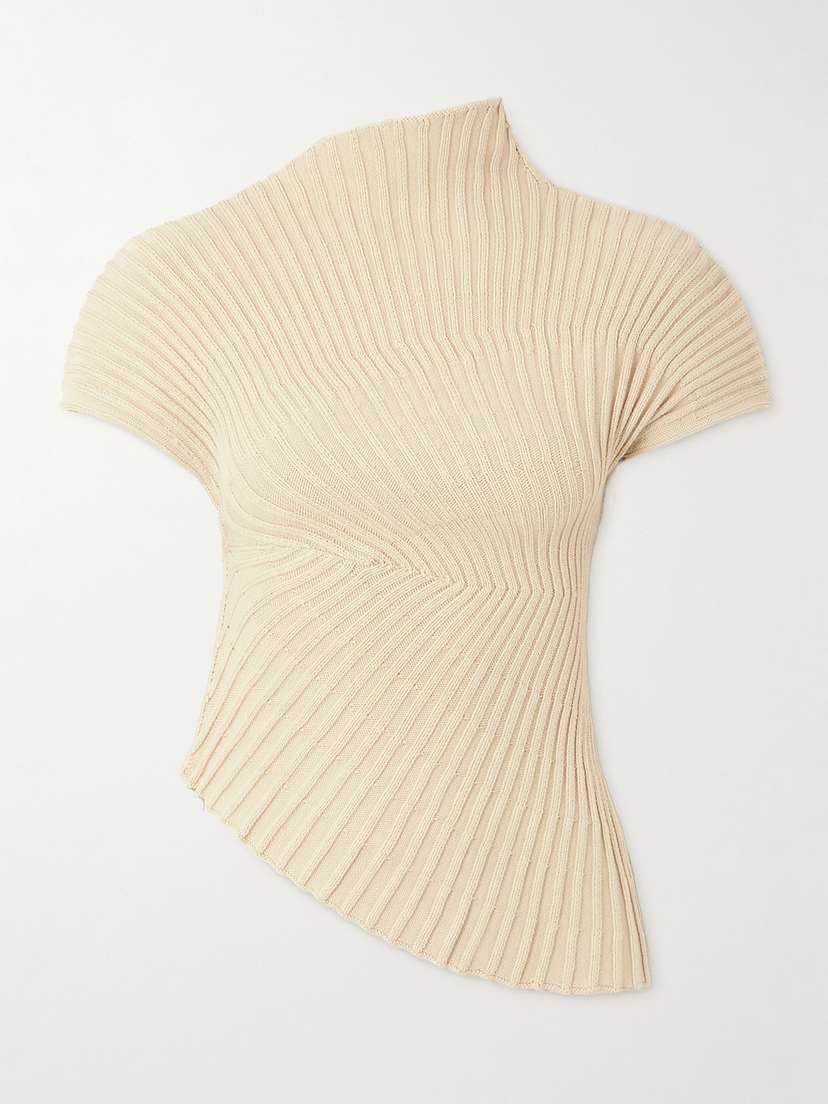 Cult Gaia Annemie Asymmetric Ribbed Cotton Top