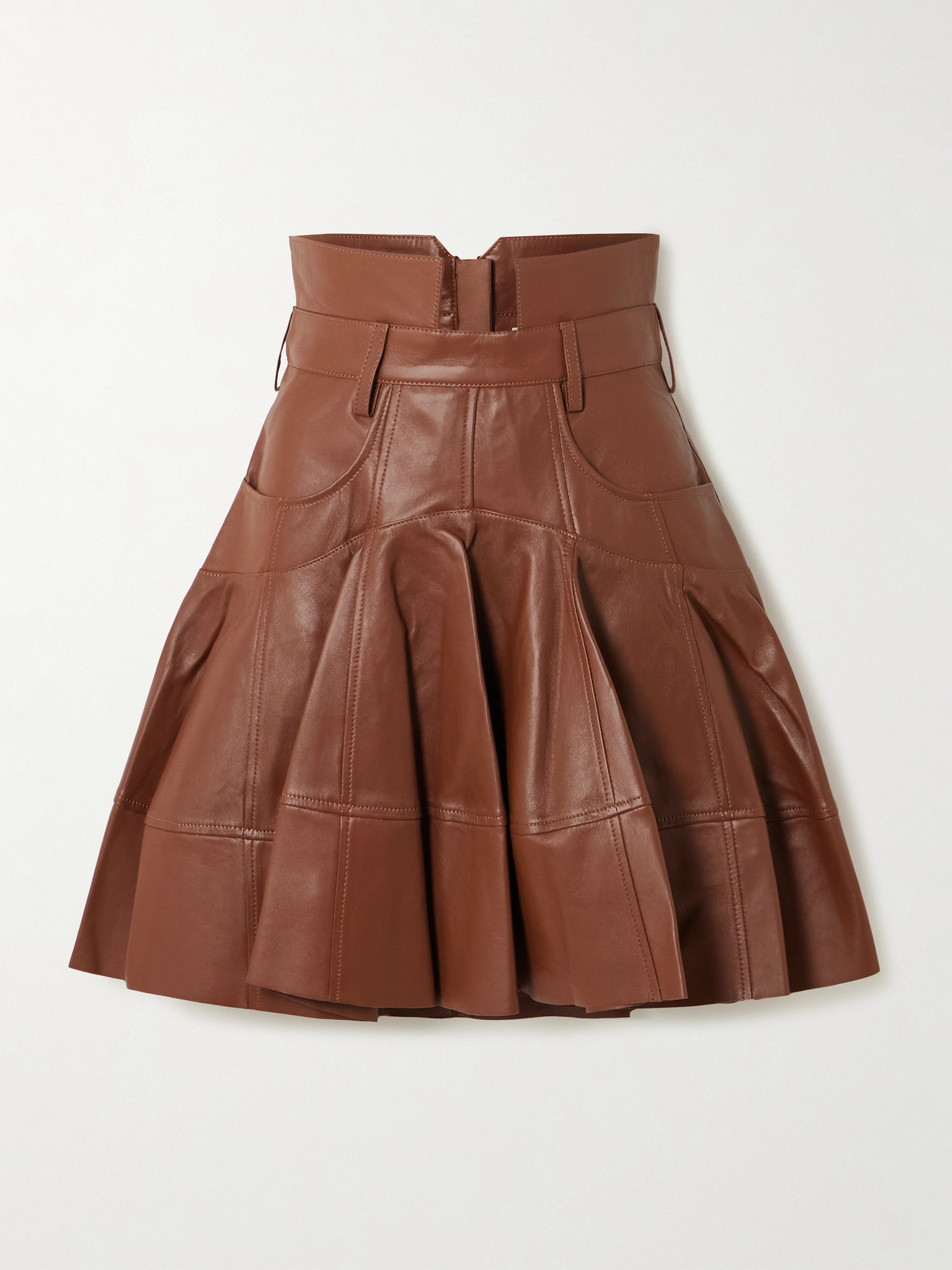 Zimmermann Hypnotic Pleated Leather Mini Skirt In Brown