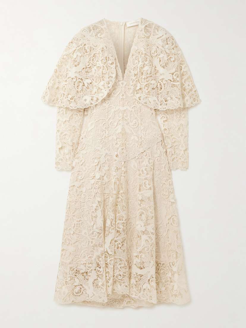 Zimmermann Hypnotic Memento Bird Cape-effect Guipure Lace Midi Dress