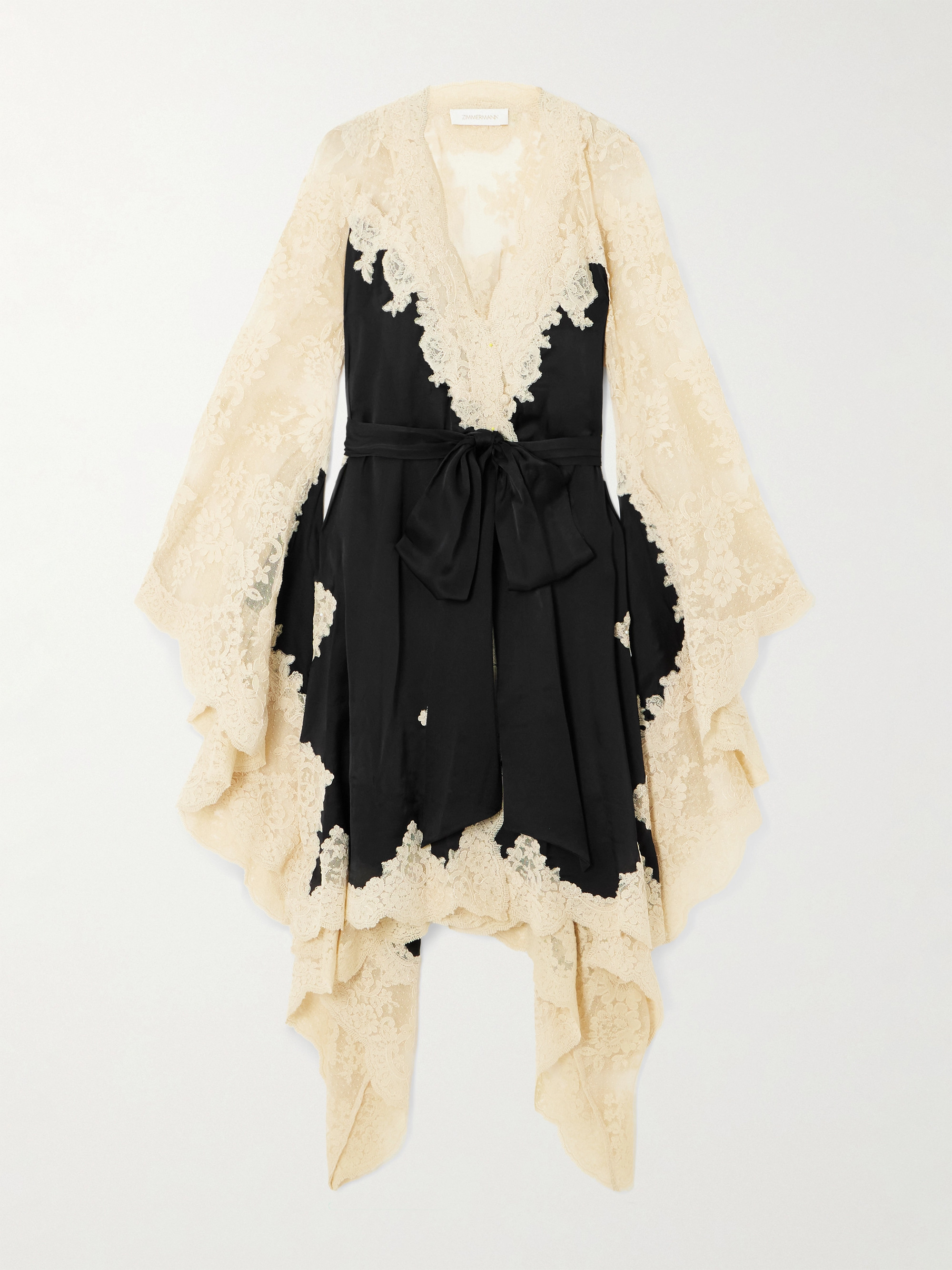 Zimmermann Hypnotic belted lace-trimmed satin mini dress