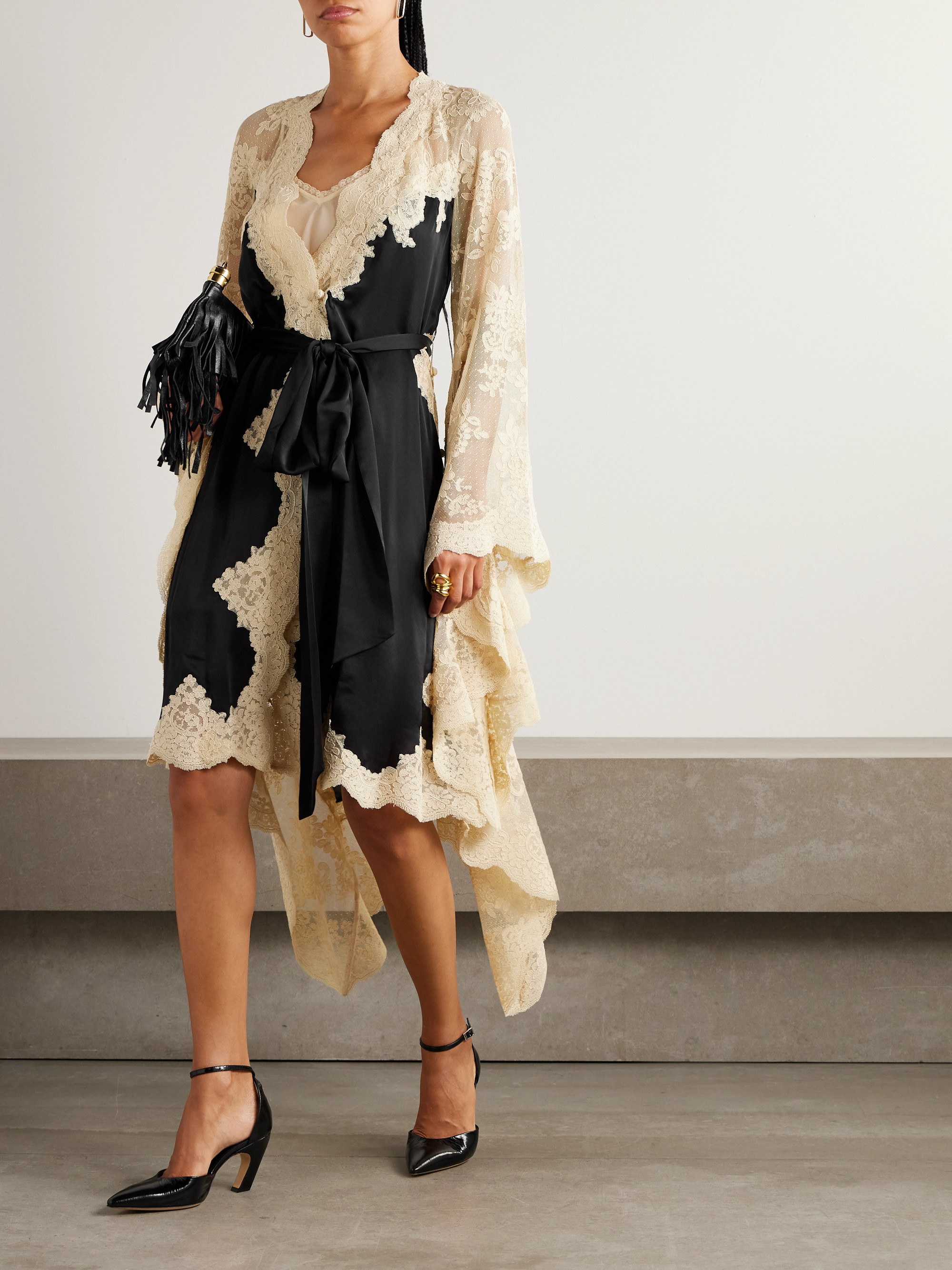 Zimmermann Hypnotic belted lace-trimmed satin mini dress