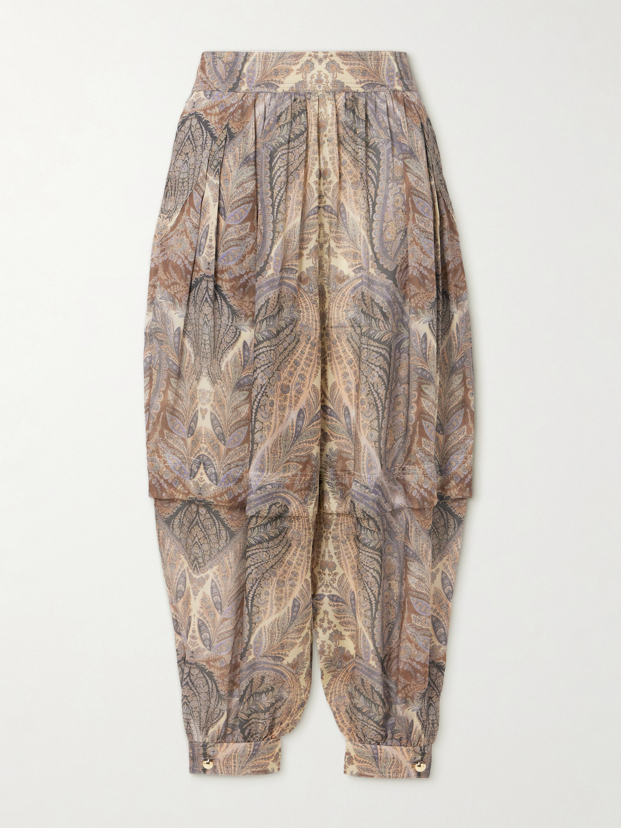 Zimmermann Hypnotic Layered Pleated Paisley-print Silk Tapered Pants In Multi