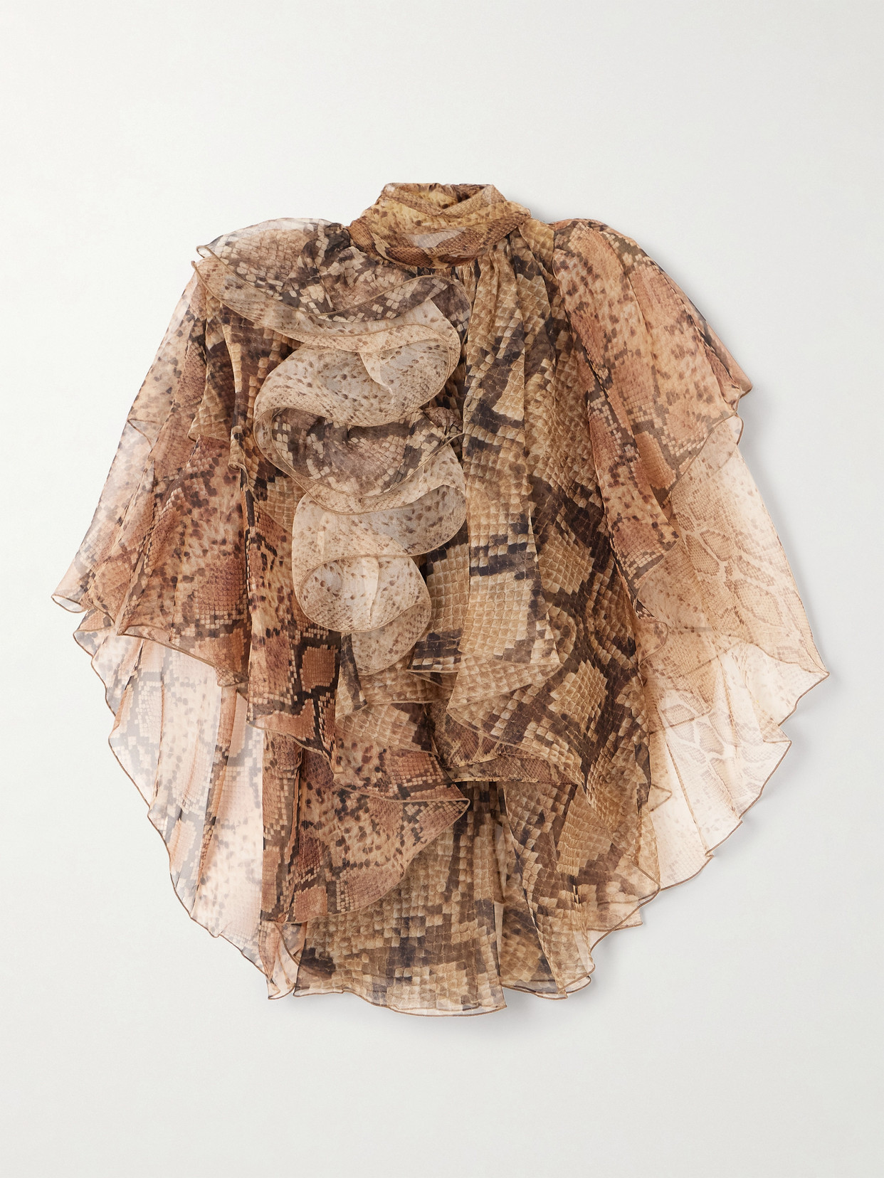 Zimmermann Ruffled Layered Snake-print Silk-chiffon Blouse In Multi