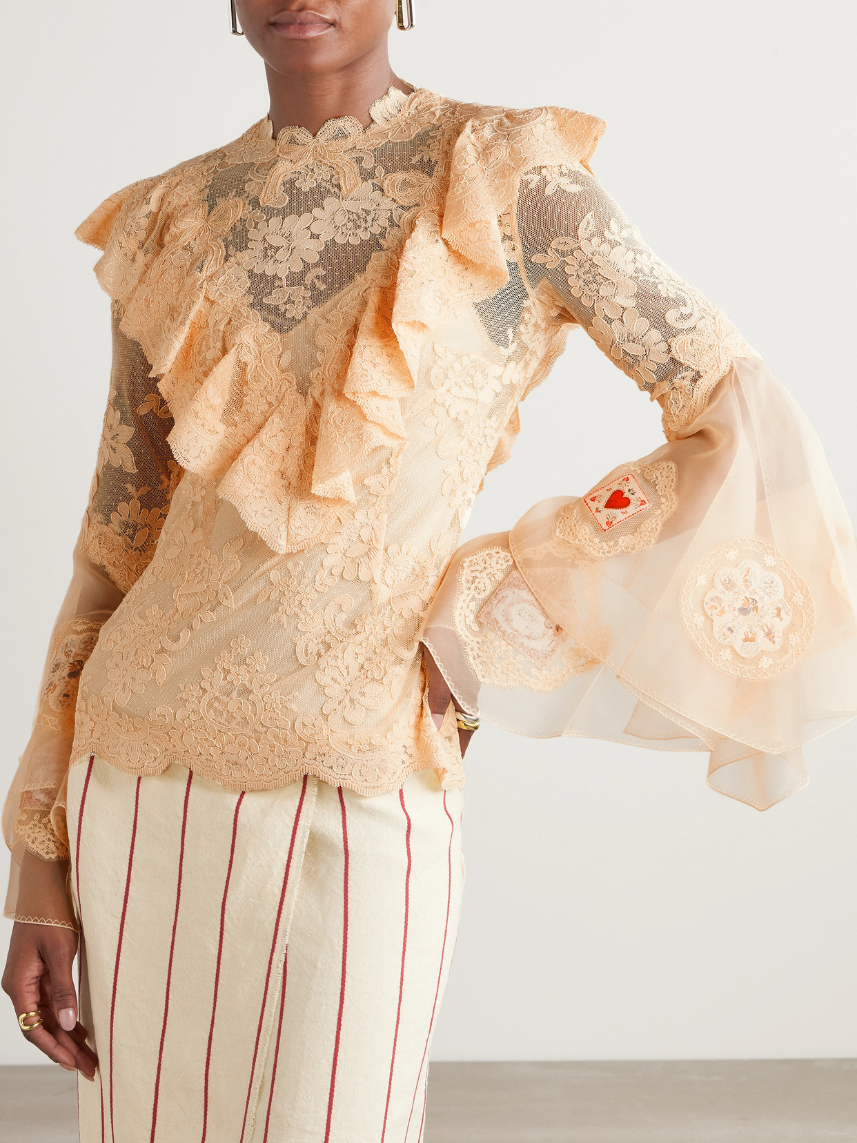 Zimmermann Hypnotic Appliquéd Ruffled Lace Blouse In Neutral