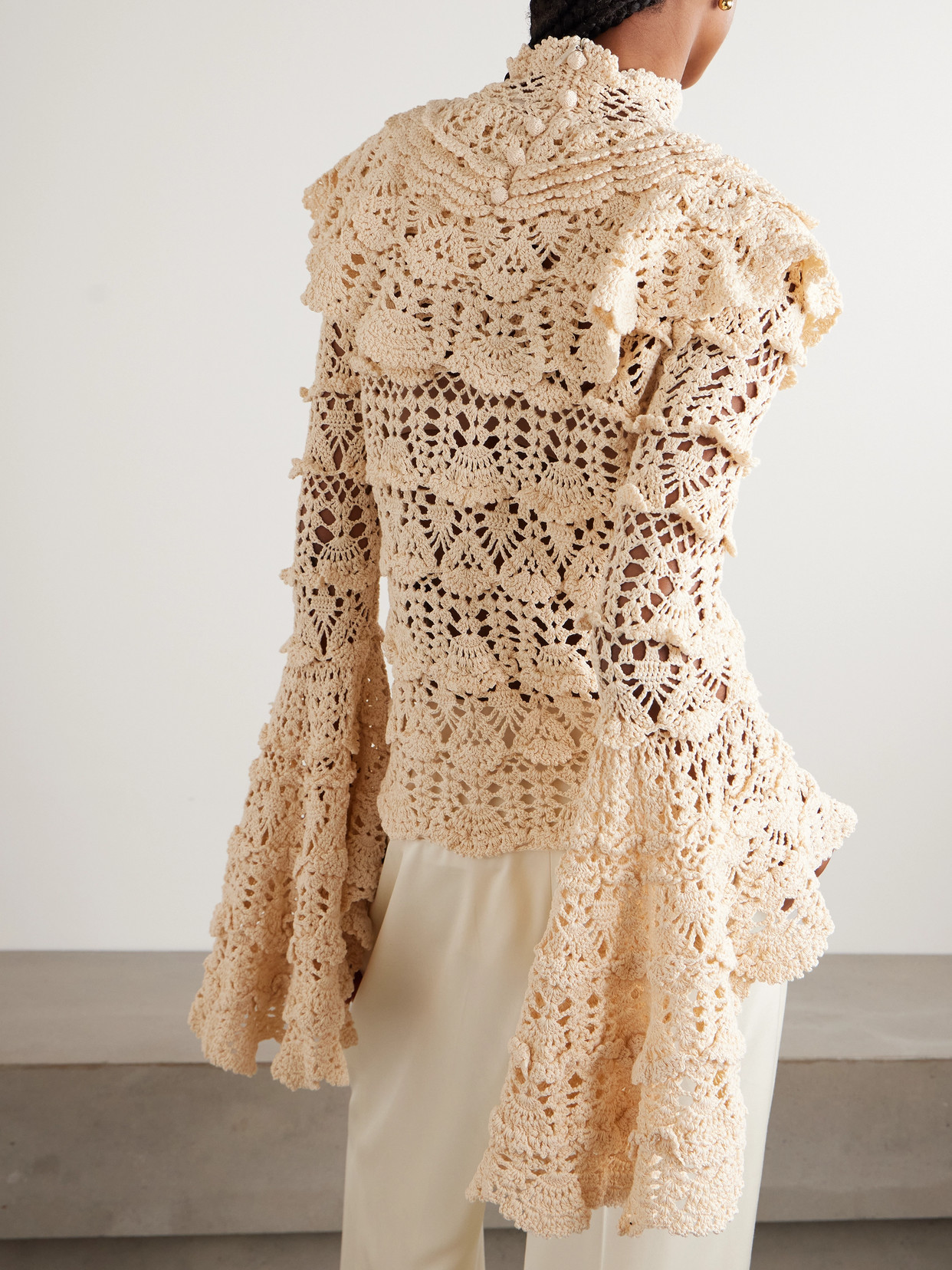 Zimmermann Hypnotic Tiered Crocheted Cotton Turtleneck Top In White