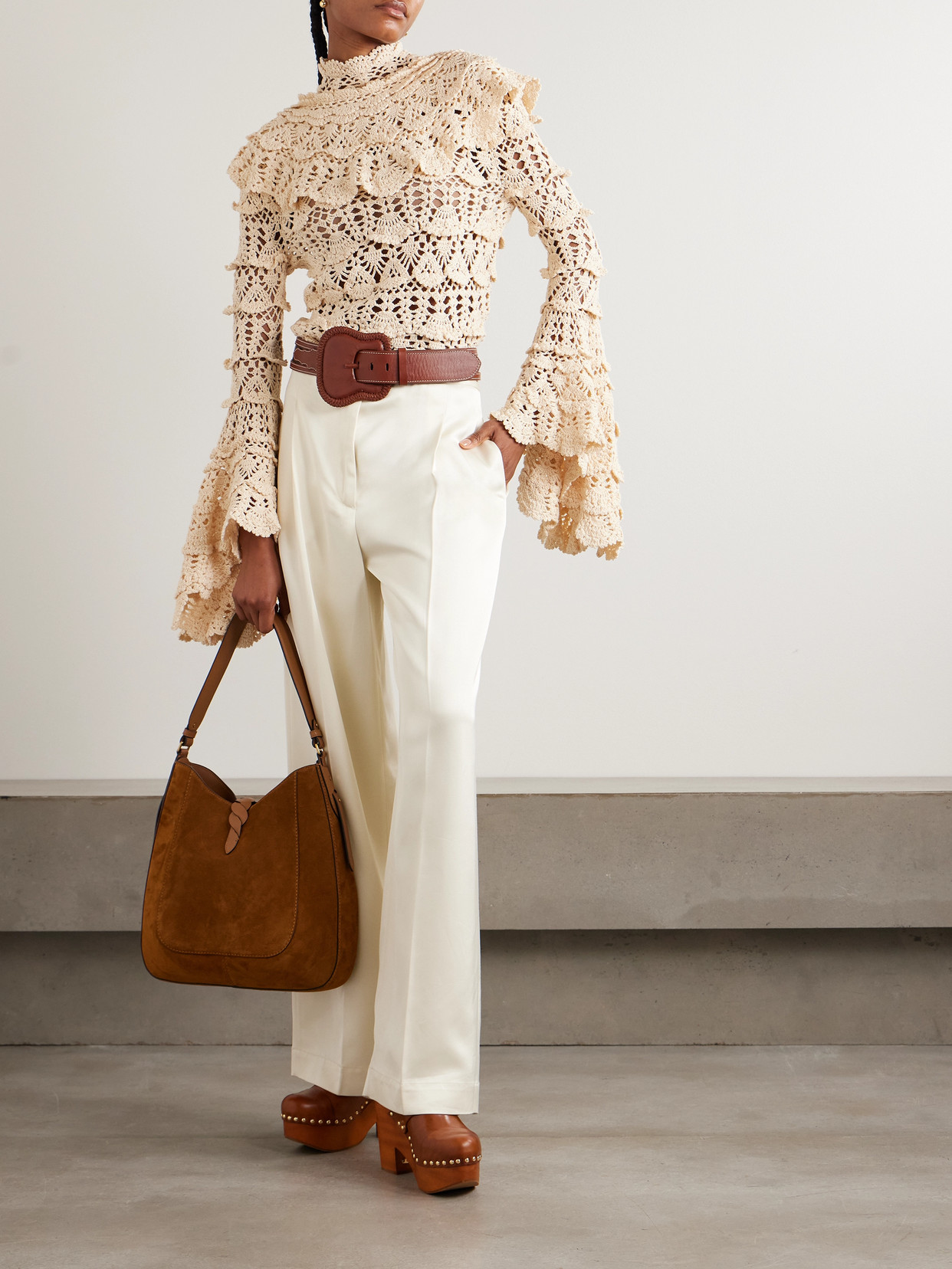Zimmermann Hypnotic Tiered Crocheted Cotton Turtleneck Top In White