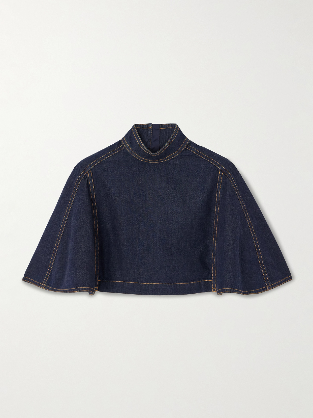 Zimmermann Cropped Cape-effect Denim Blouse In Blue