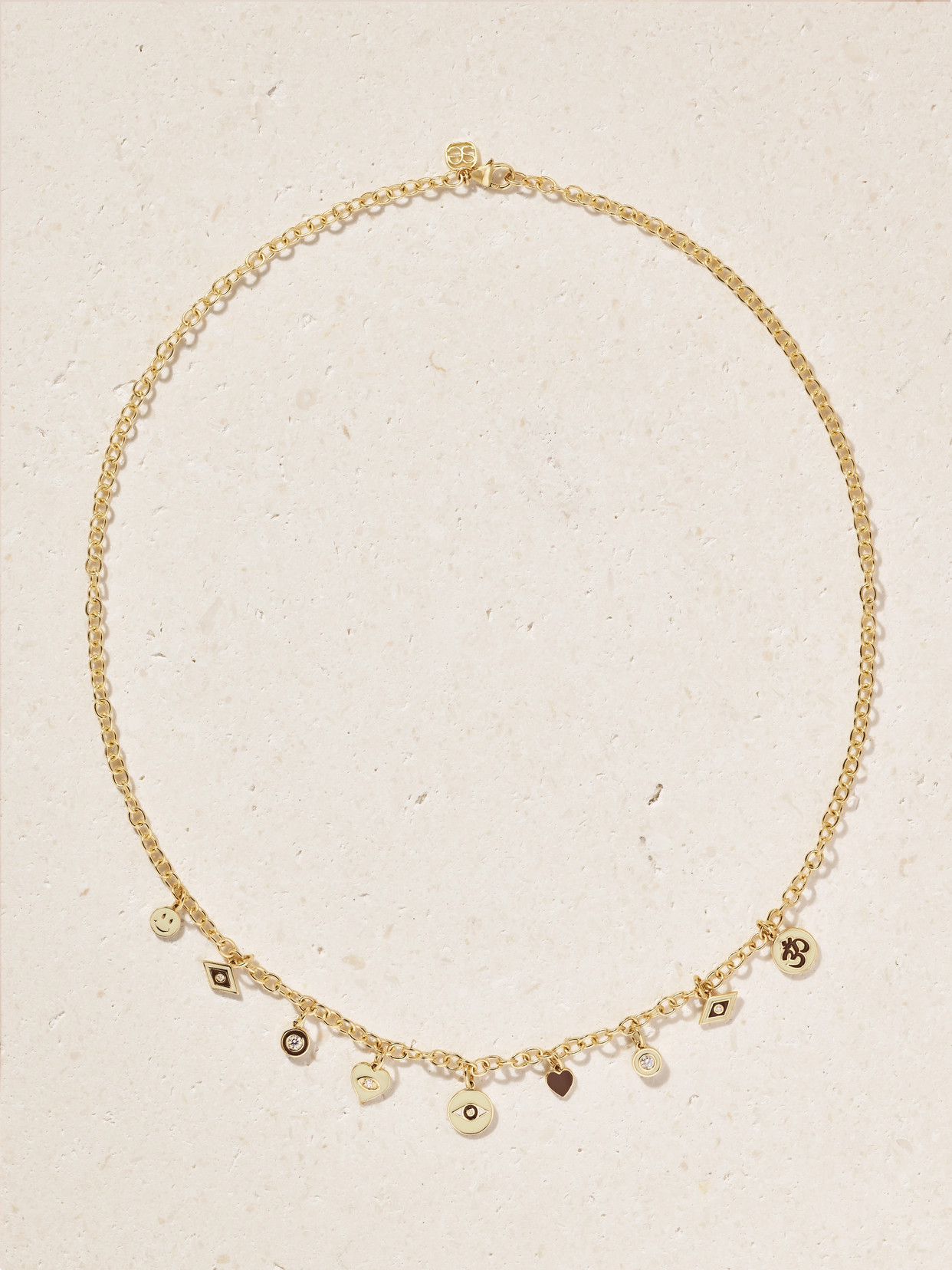 Sydney Evan 14-karat Gold, Diamond And Enamel Necklace