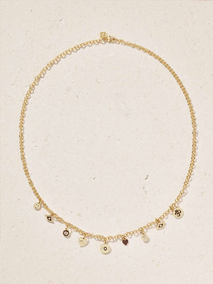 Sydney Evan 14-karat Gold, Diamond And Enamel Necklace