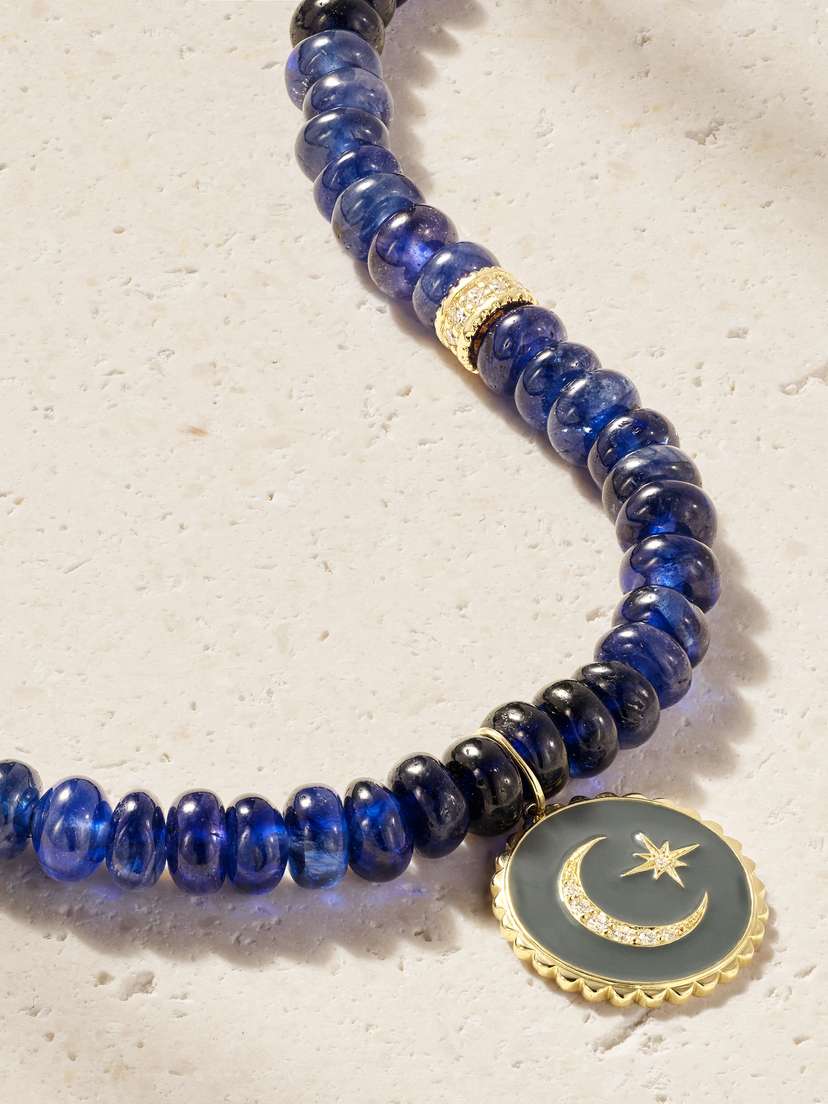 Sydney Evan Celestial 14-karat Gold, Sapphire, Diamond And Enamel Necklace