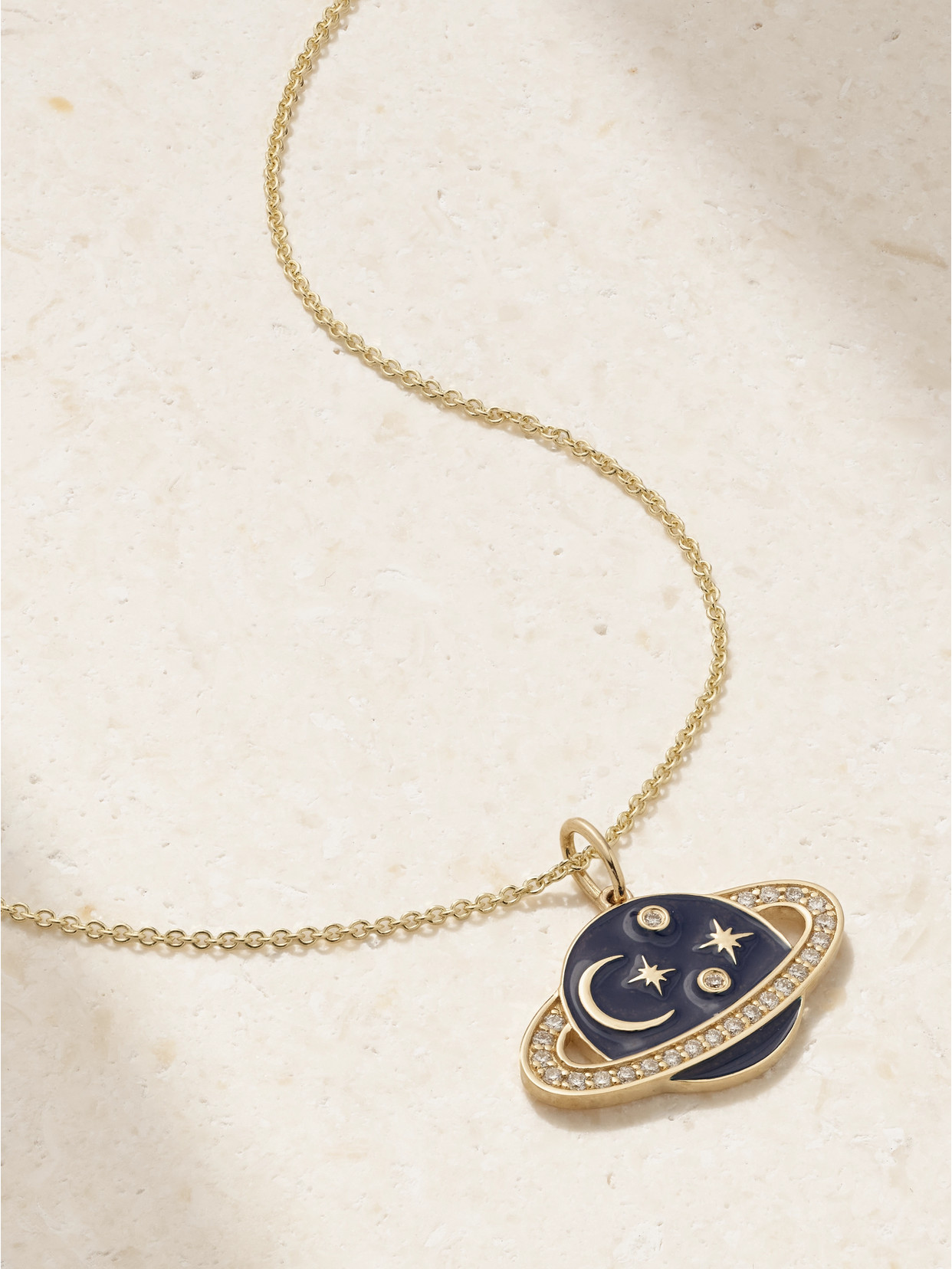 Sydney Evan Celestial 14-karat Gold, Enamel And Diamond Necklace