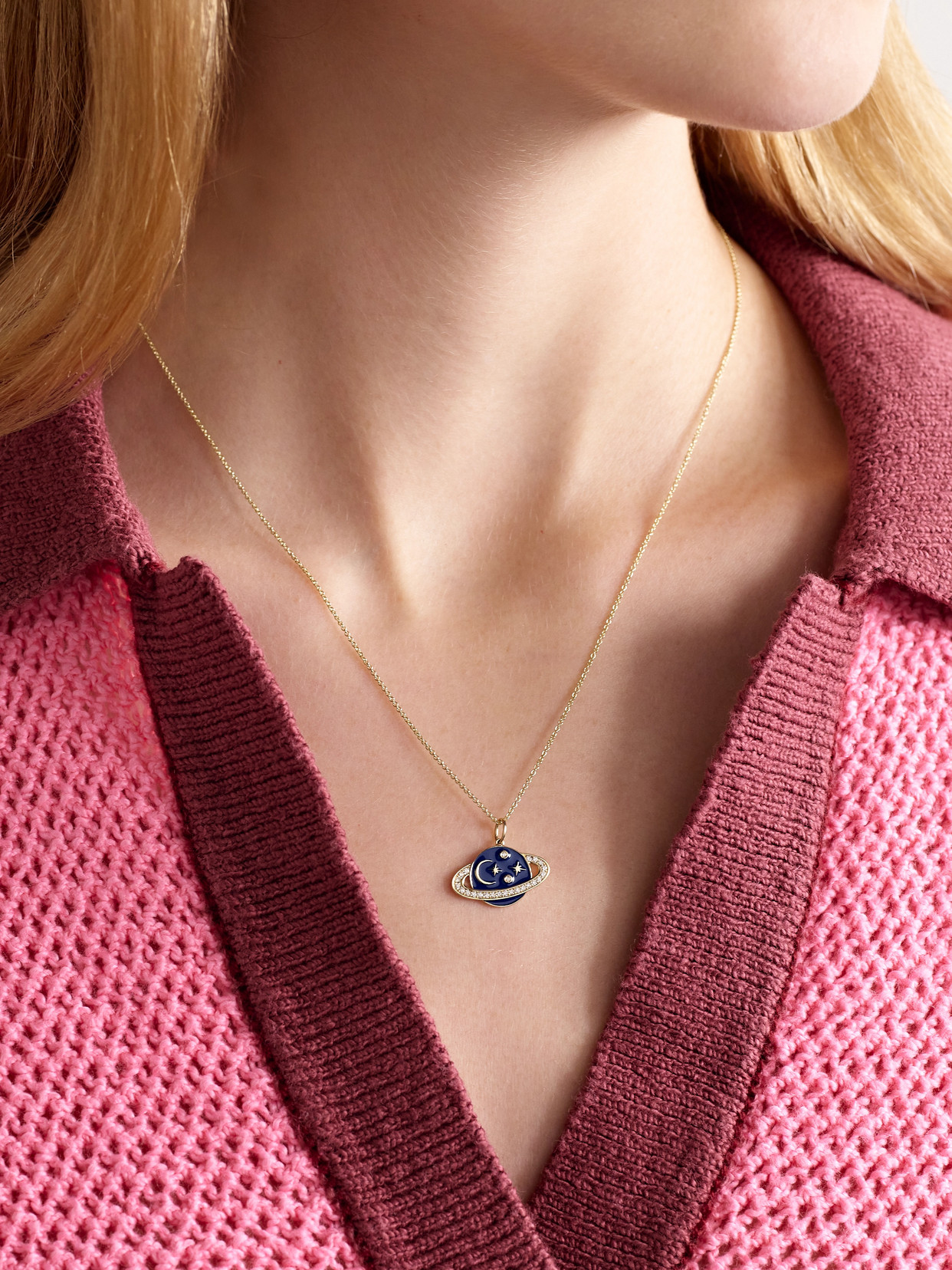 Sydney Evan Celestial 14-karat Gold, Enamel And Diamond Necklace In Gold