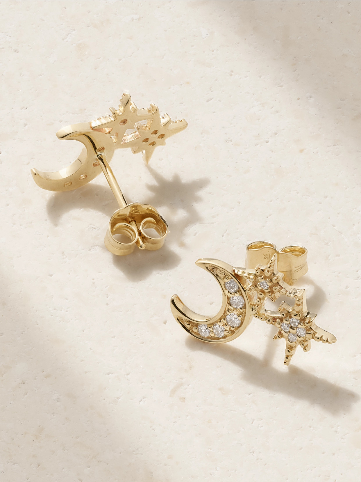 Sydney Evan Moon 14-karat Gold Diamond Earrings In Gold