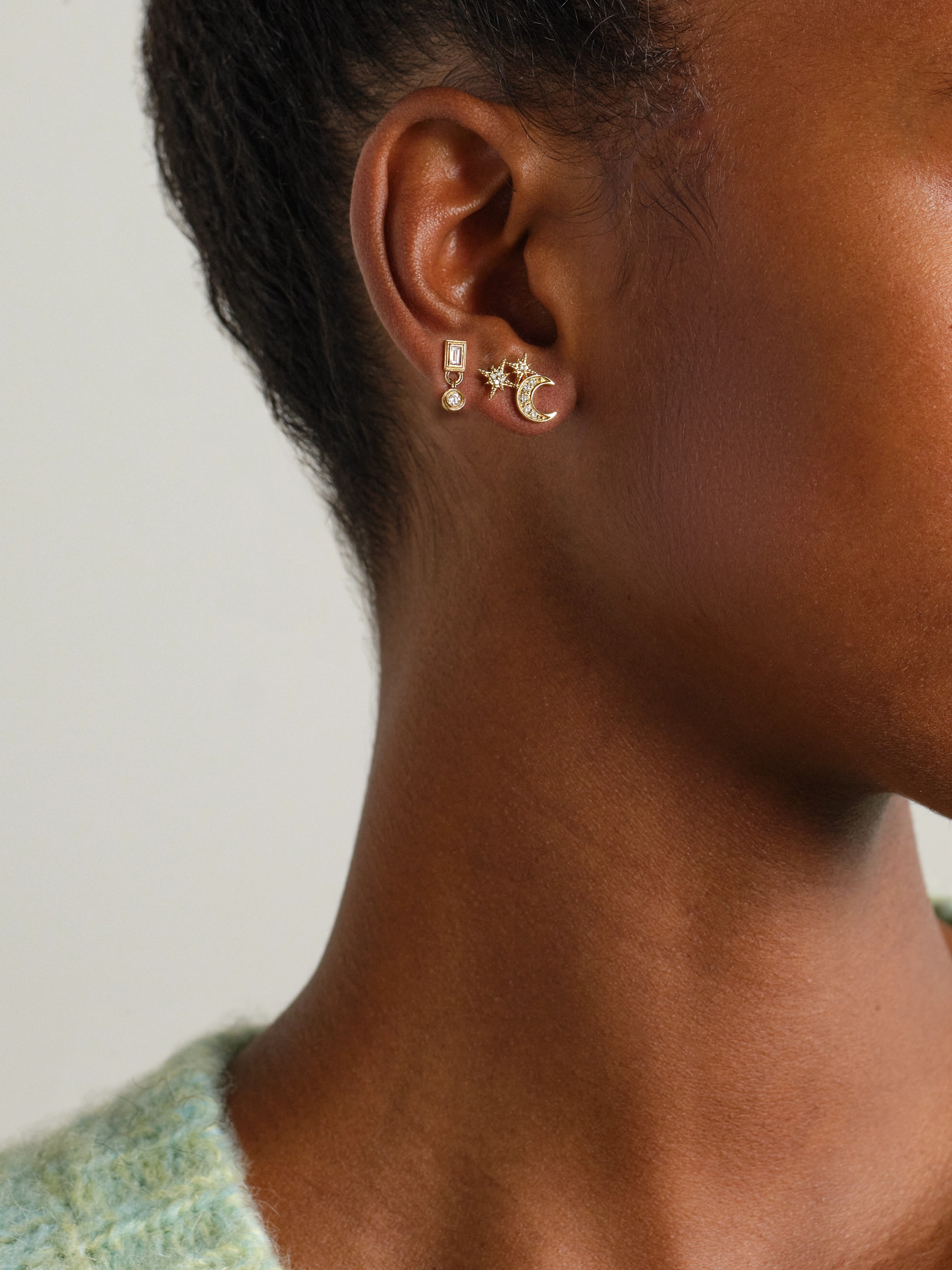 Sydney Evan Moon 14-karat Gold Diamond Earrings In Gold