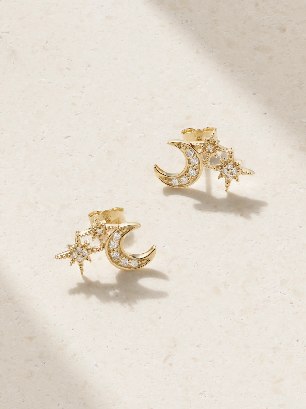 Sydney Evan Moon 14-karat Gold Diamond Earrings
