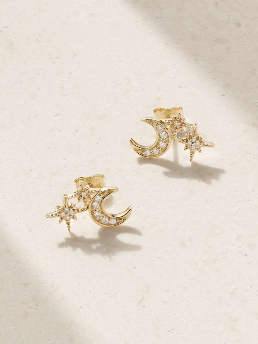 Sydney Evan Moon 14-karat Gold Diamond Earrings