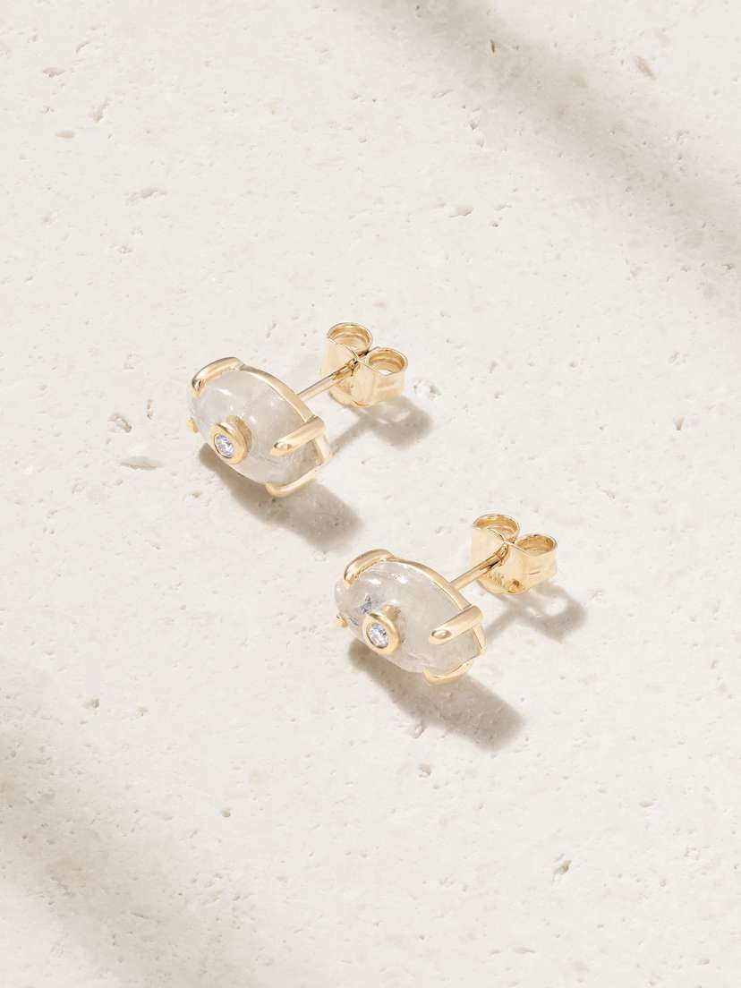 Sydney Evan 14-karat Gold, Moonstone And Diamond Earrings