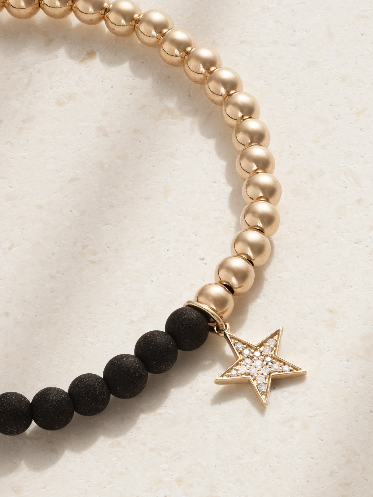 Sydney Evan Star Charm 14-karat Gold, Onyx And Diamond Bracelet In Gold