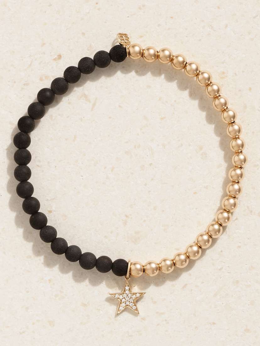 Sydney Evan Star Charm 14-karat Gold, Onyx And Diamond Bracelet