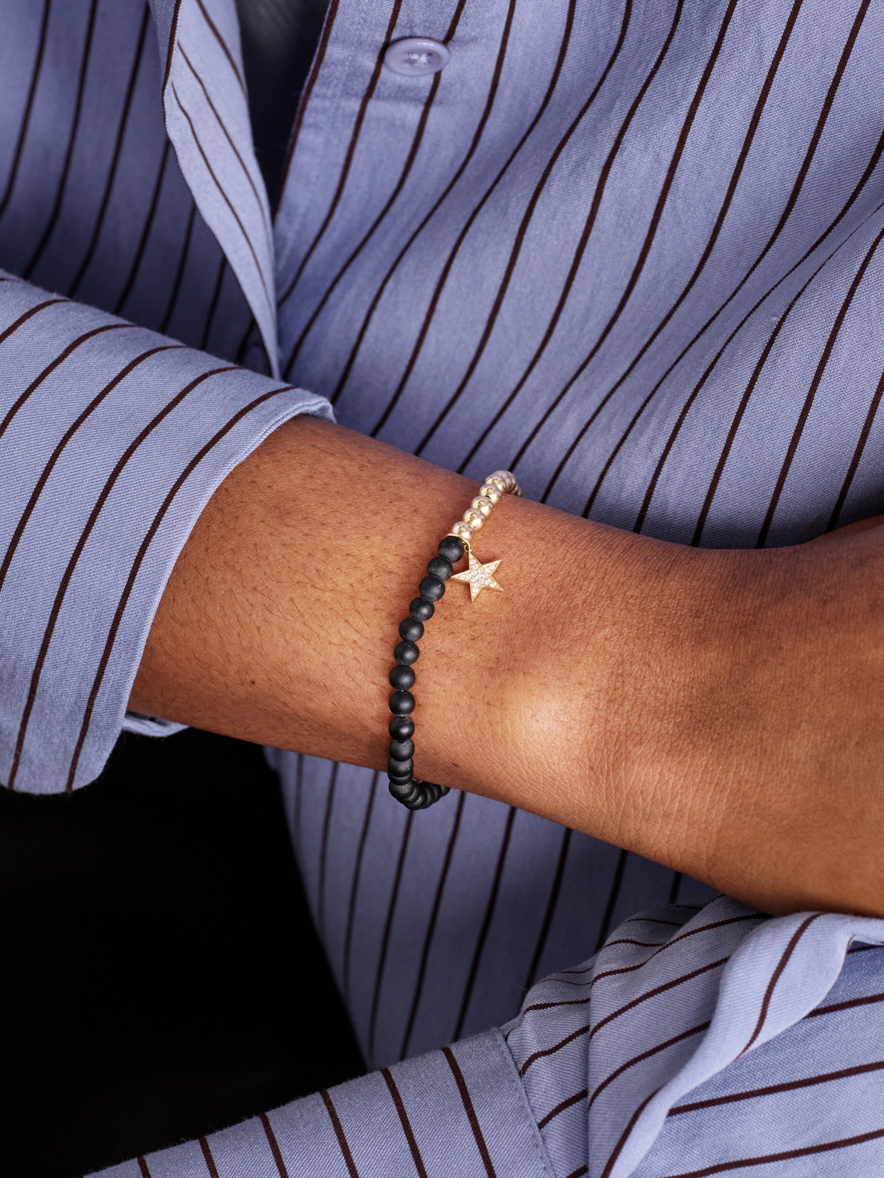 Sydney Evan Star Charm 14-karat Gold, Onyx And Diamond Bracelet In Gold