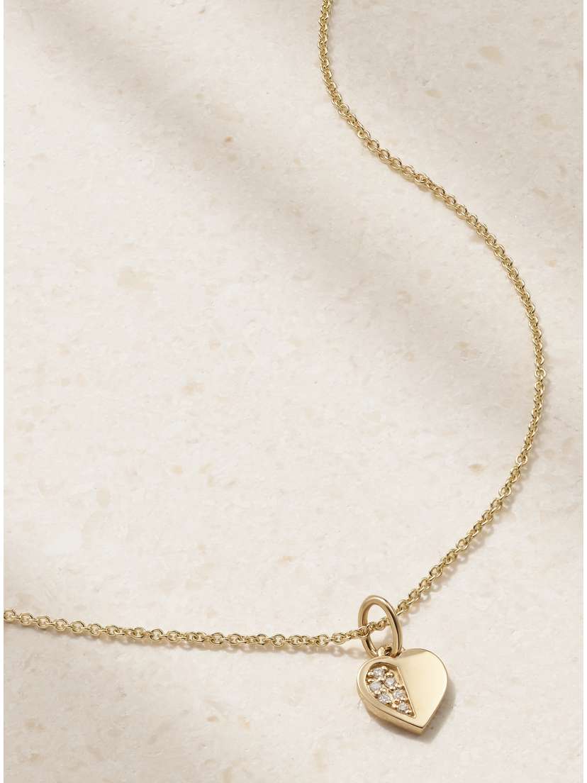 Sydney Evan Half Heart 14-karat Gold Diamond Necklace