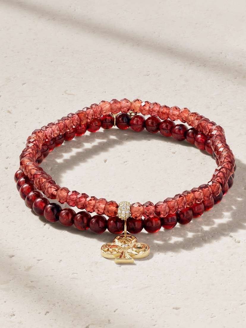 Sydney Evan Set Of Two 14-karat Gold, Garnet And Diamond Bracelets