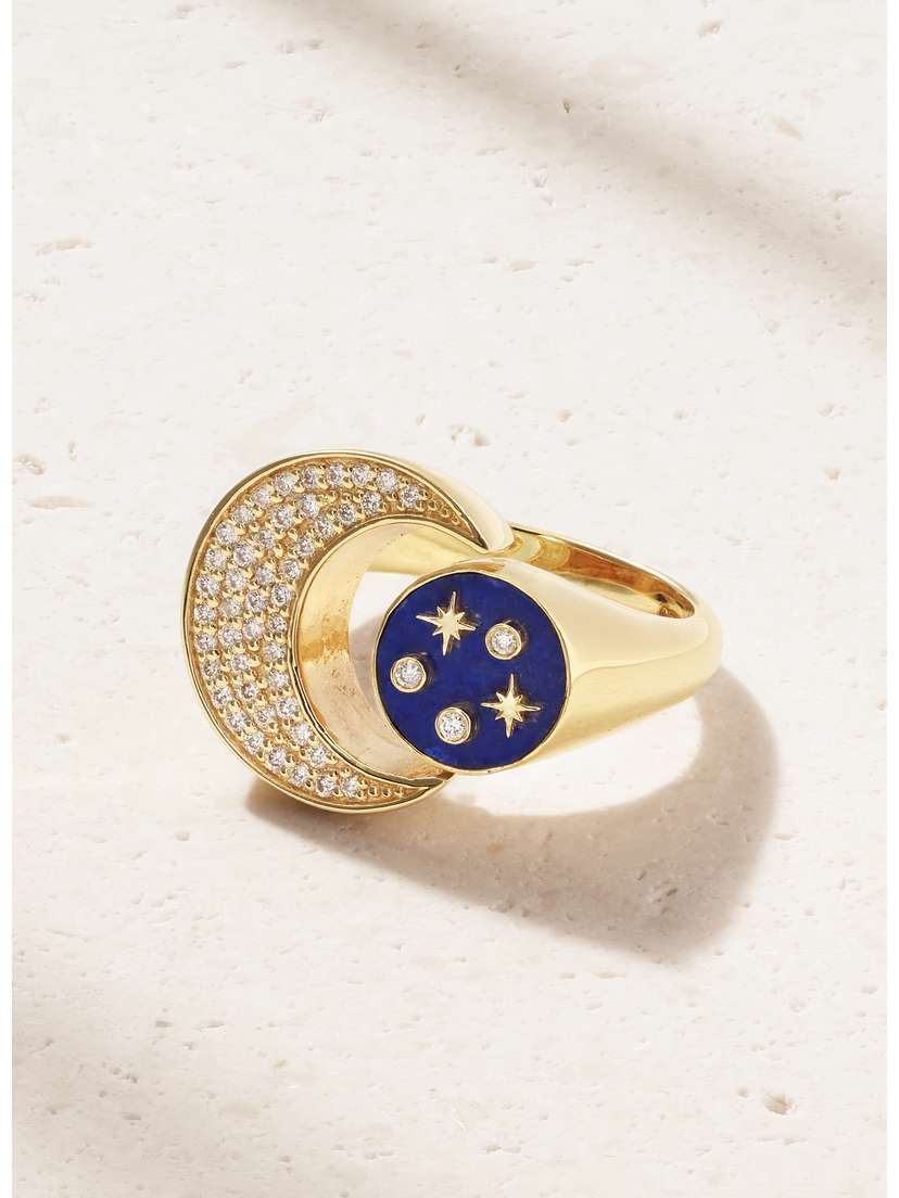 Sydney Evan Celestial 14-karat Gold, Lapis Lazuli And Diamond Ring