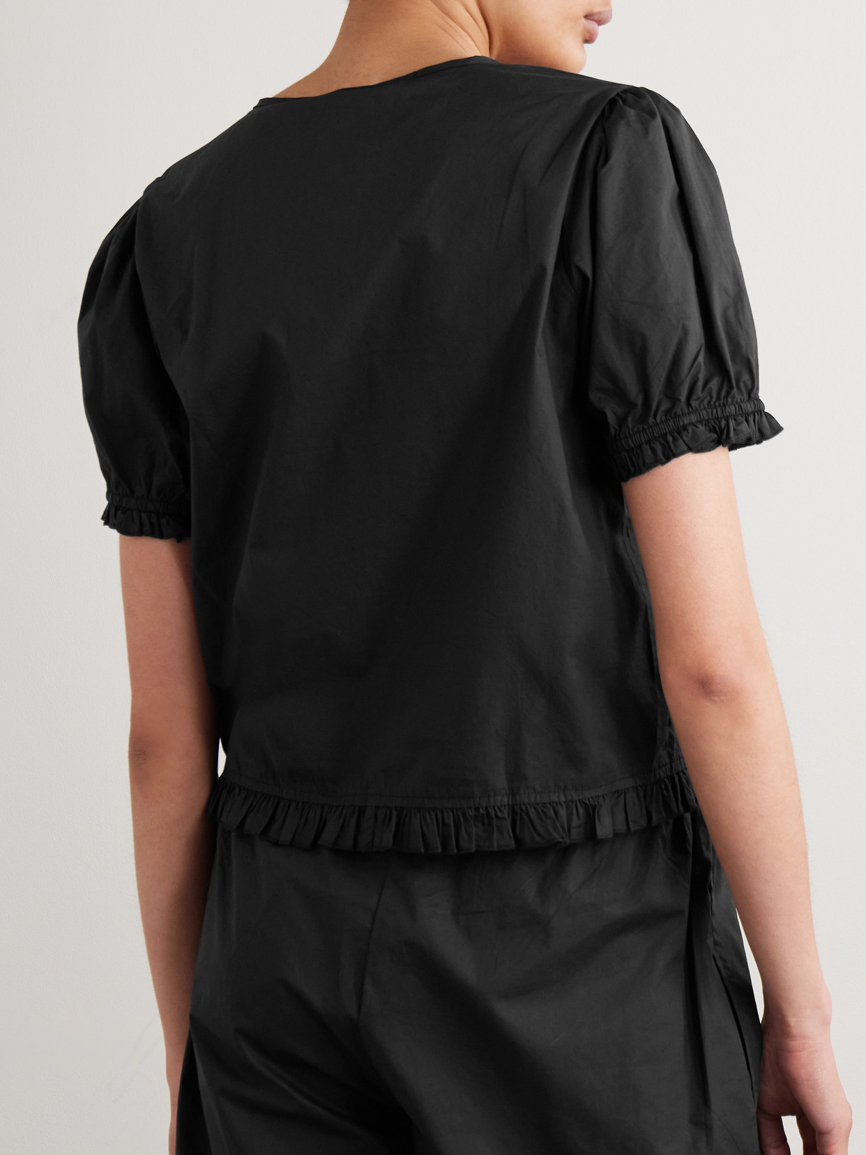 Pintuck Tie-Detailed Organic Cotton-Poplin Top
