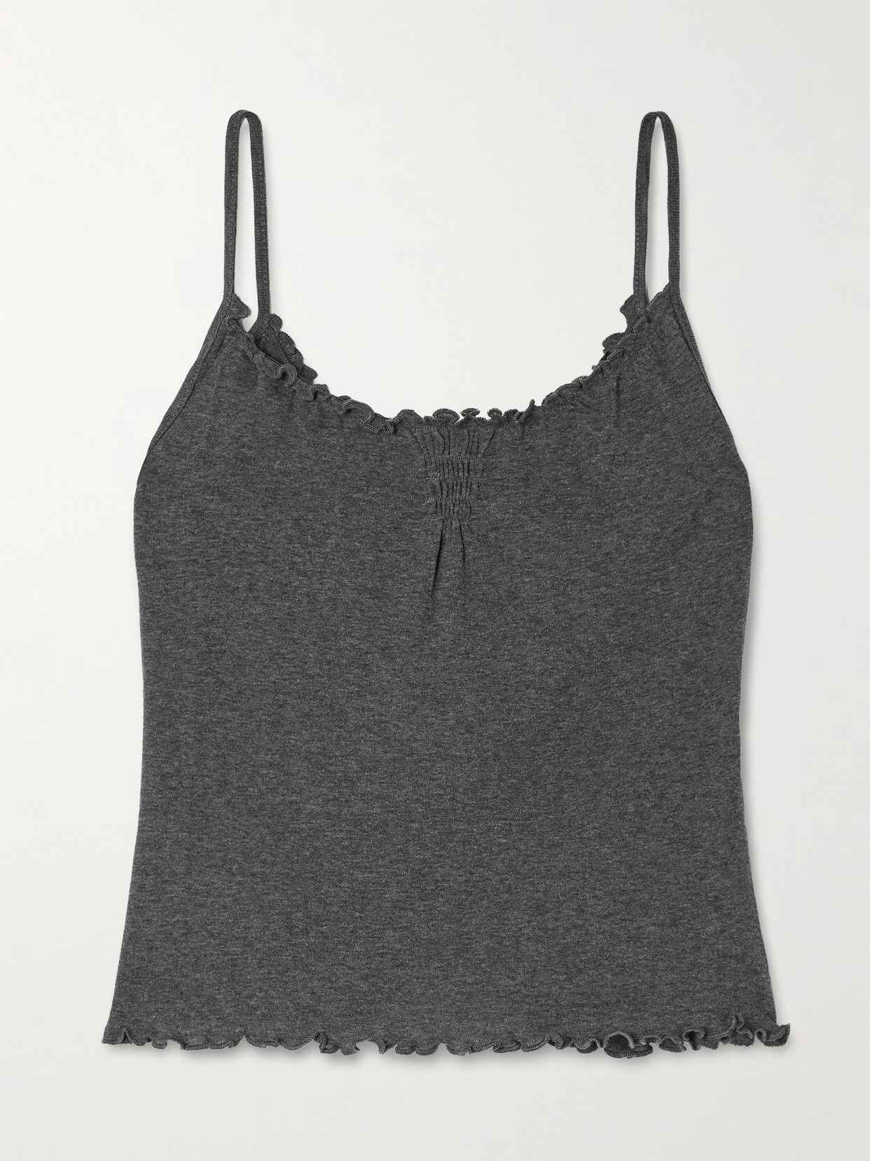 Deiji Studios Flounce Shirred Cotton And Wool-blend Tank In Gray