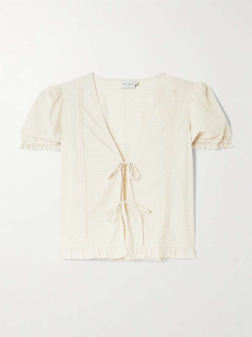 Deiji Studios Pintuck Tie-detailed Checked Cotton-poplin Blouse