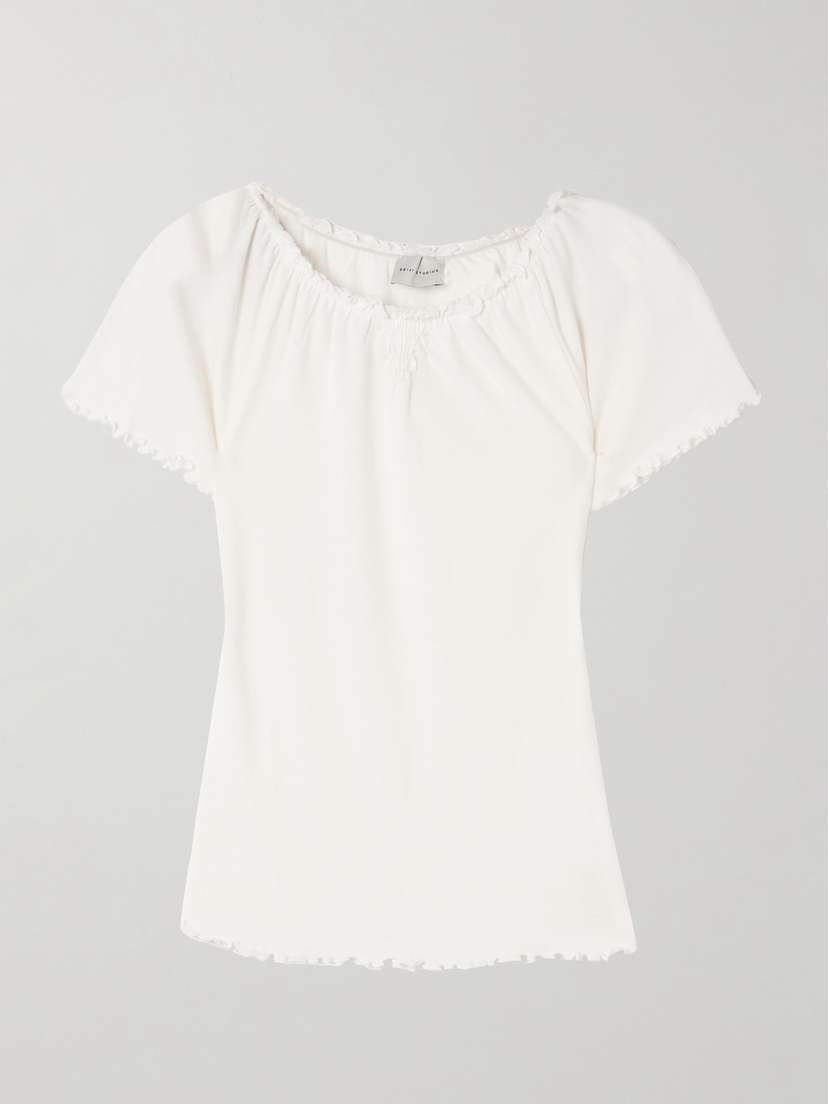 Deiji Studios Flounce Shirred Cotton And Wool-blend Top