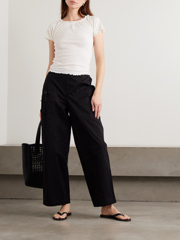 Deiji Studios Flounce shirred cotton and wool-blend top