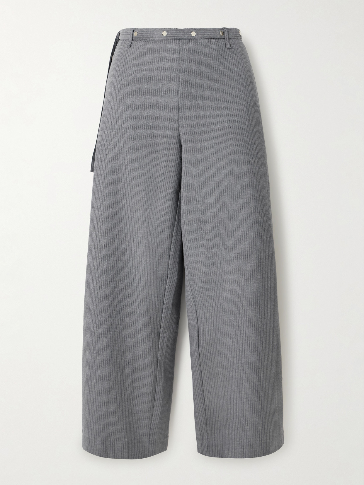 Deiji Studios Belted Pinstriped Wool Pants In Gray