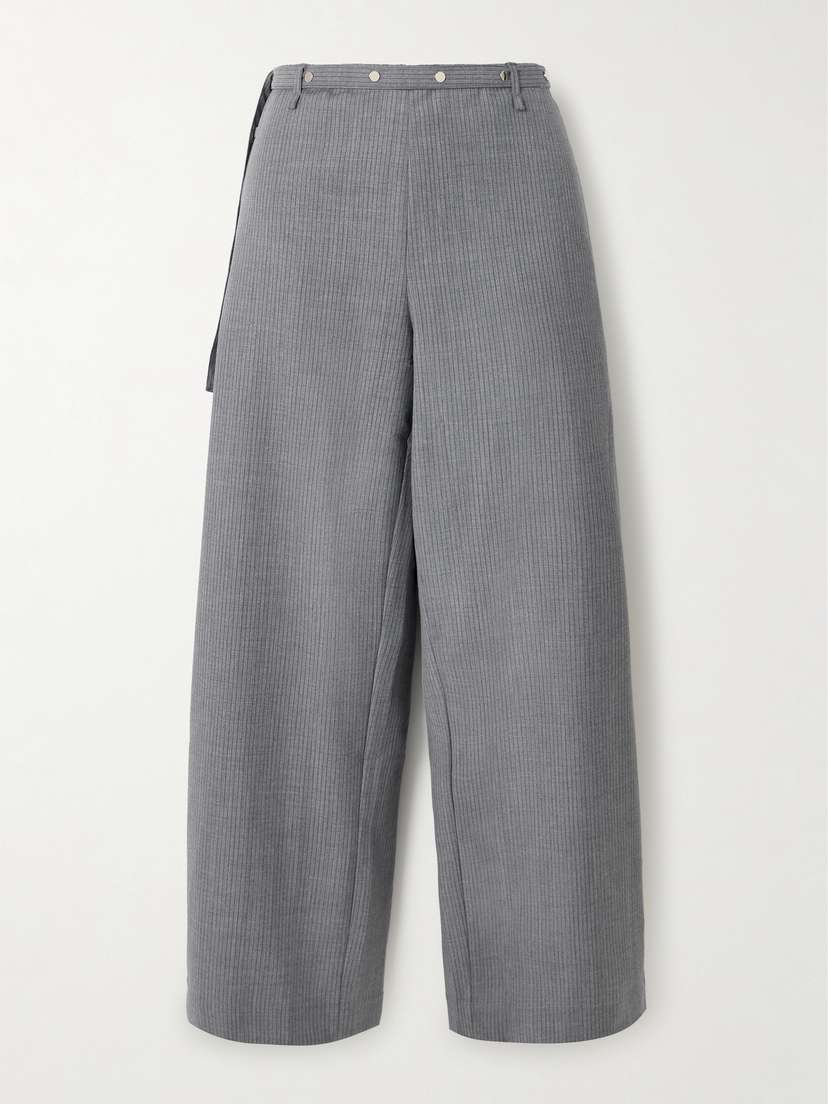 Deiji Studios Belted Pinstriped Wool Pants