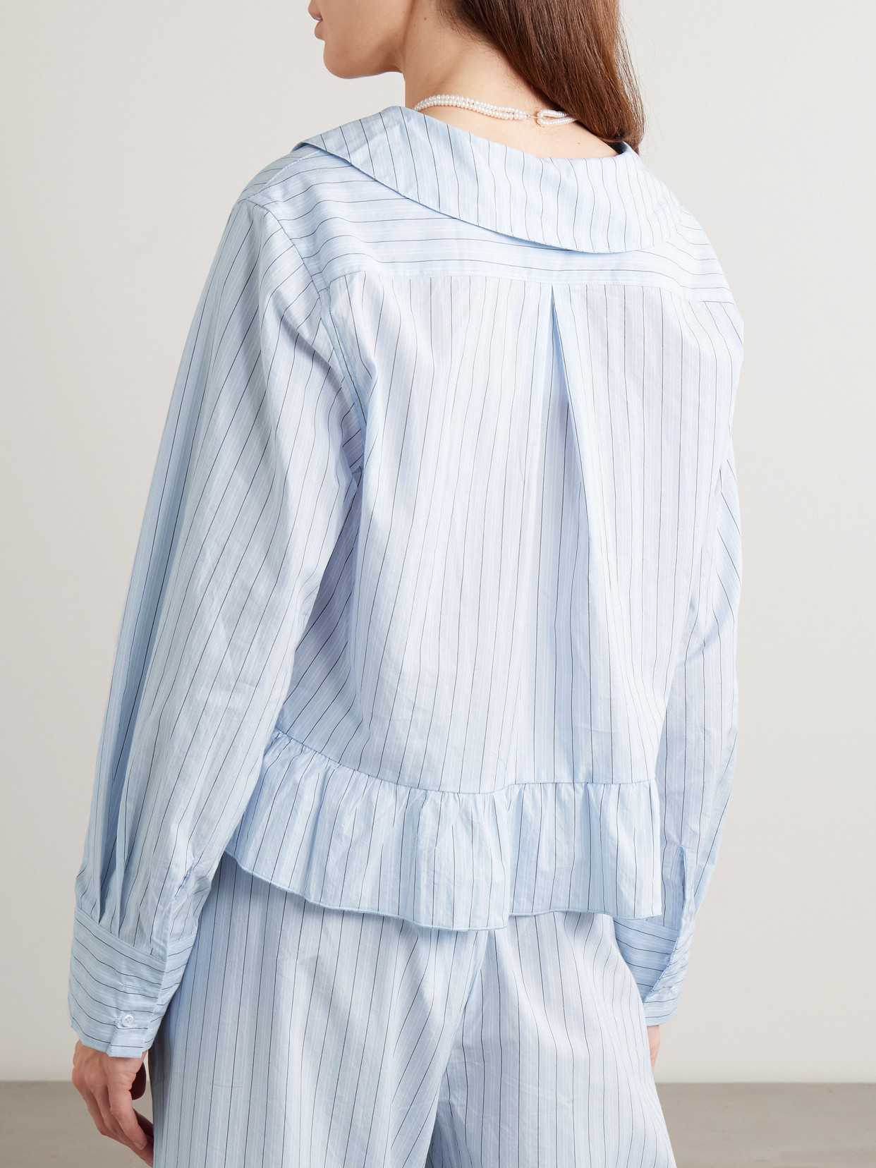 Sweep Ruffled Striped Cotton-Poplin Shirt