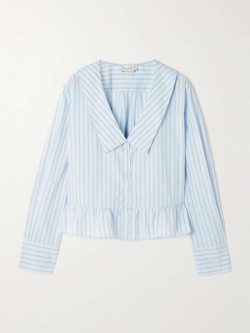 Deiji Studios Sweep Ruffled Striped Cotton-poplin Shirt