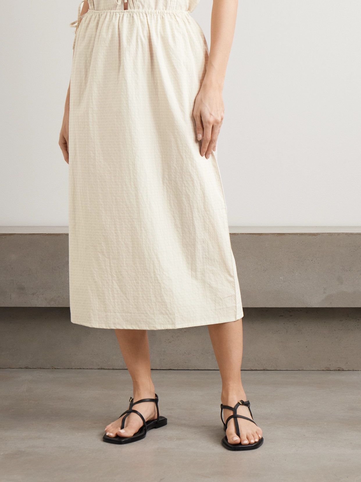 Deiji Studios Mid Day Checked Organic Cotton-poplin Midi Skirt In White