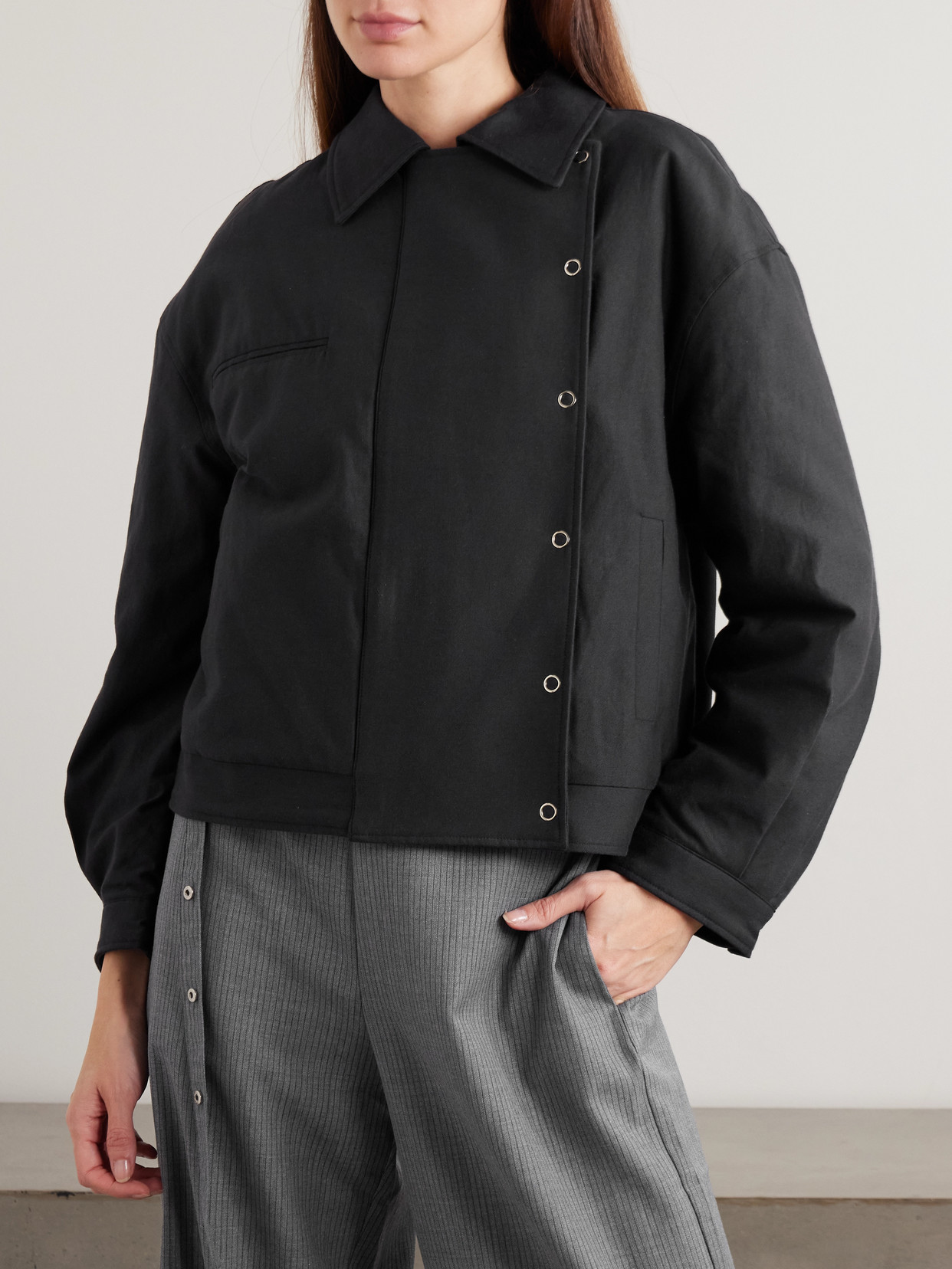 Lapel Padded Tencel Lyocell And Cotton-Blend Jacket