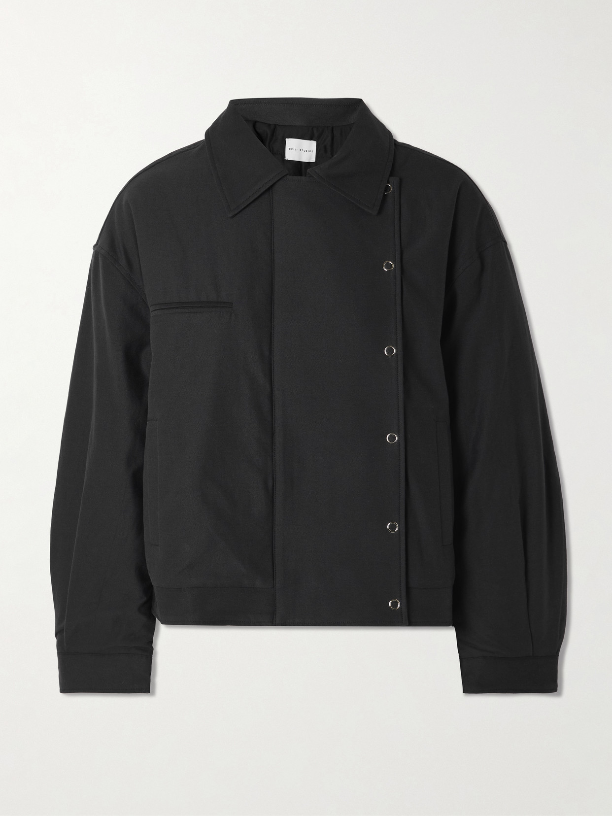 Deiji Studios Lapel Padded Tencel And Cotton-blend Jacket In Black