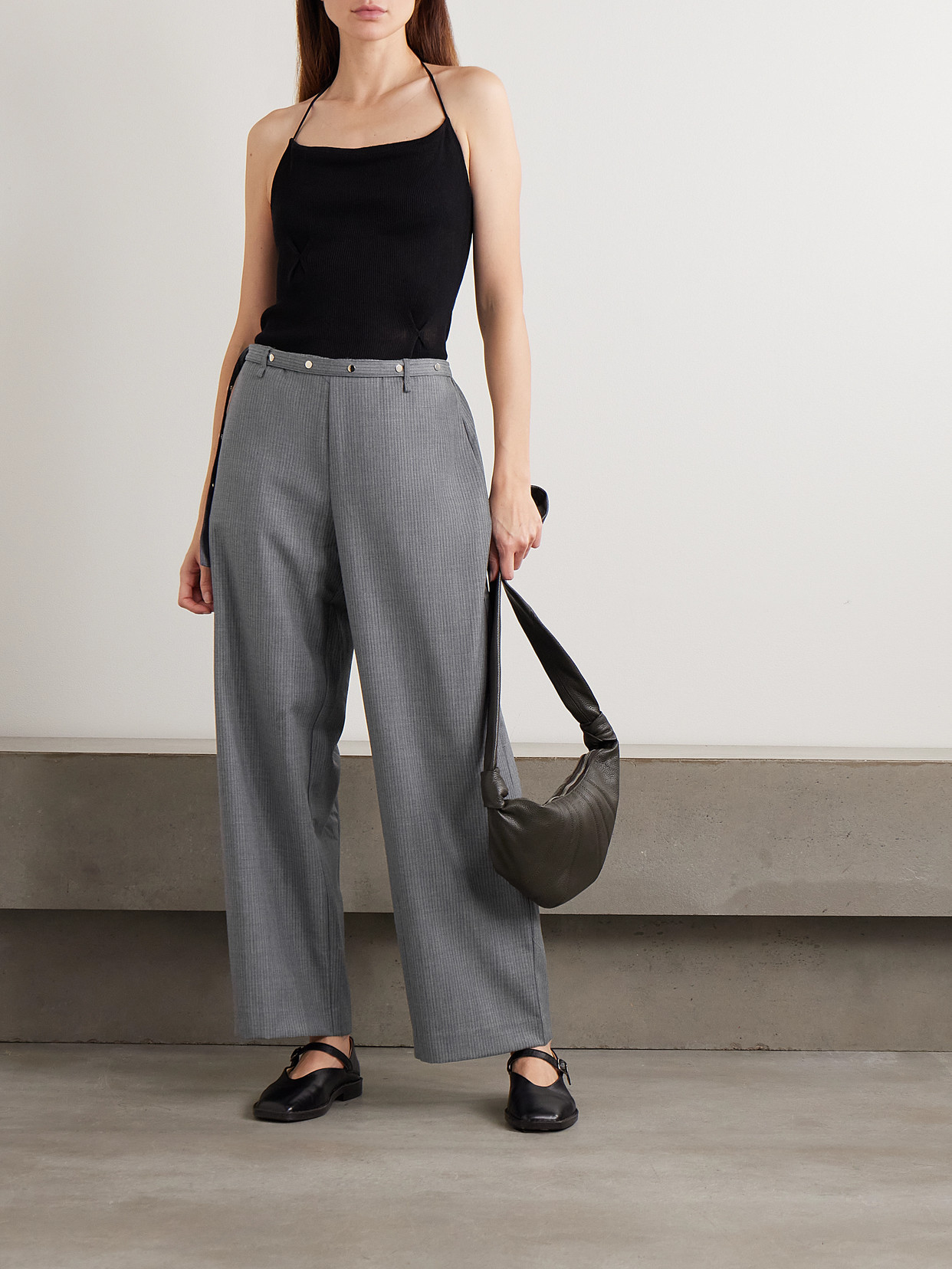 Deiji Studios Fine Knot Recycled Ribbed-knit Halterneck Top In Black