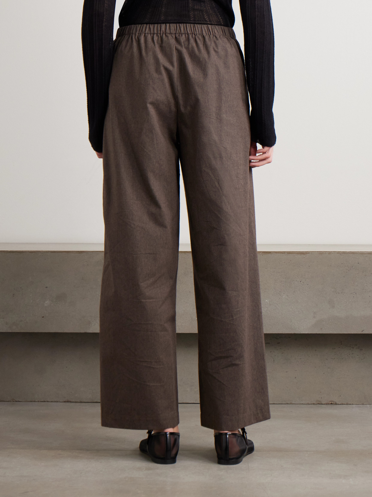 Deiji Studios Belted Pinstriped Organic Cotton Straight-leg Pants In Brown
