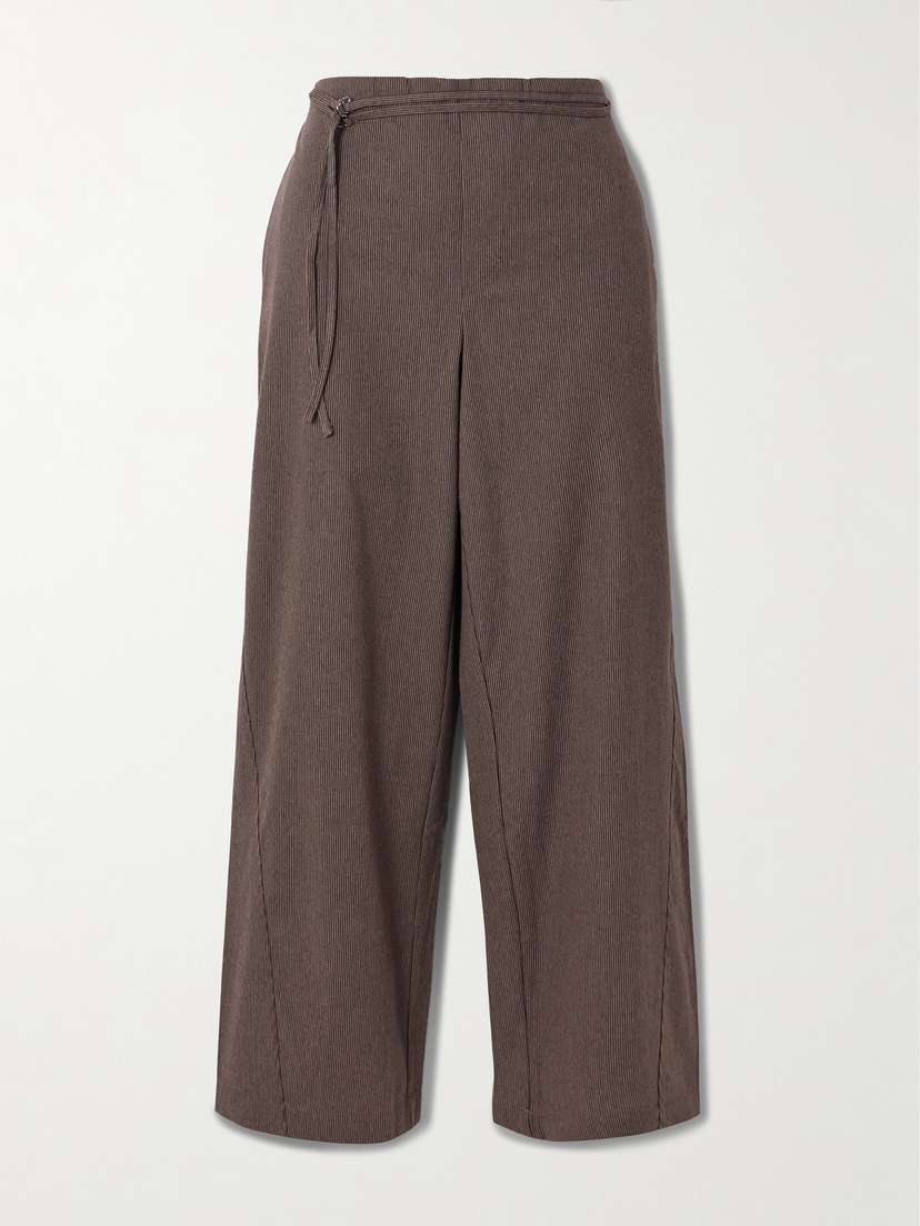 Deiji Studios Belted Pinstriped Organic Cotton Straight-leg Pants