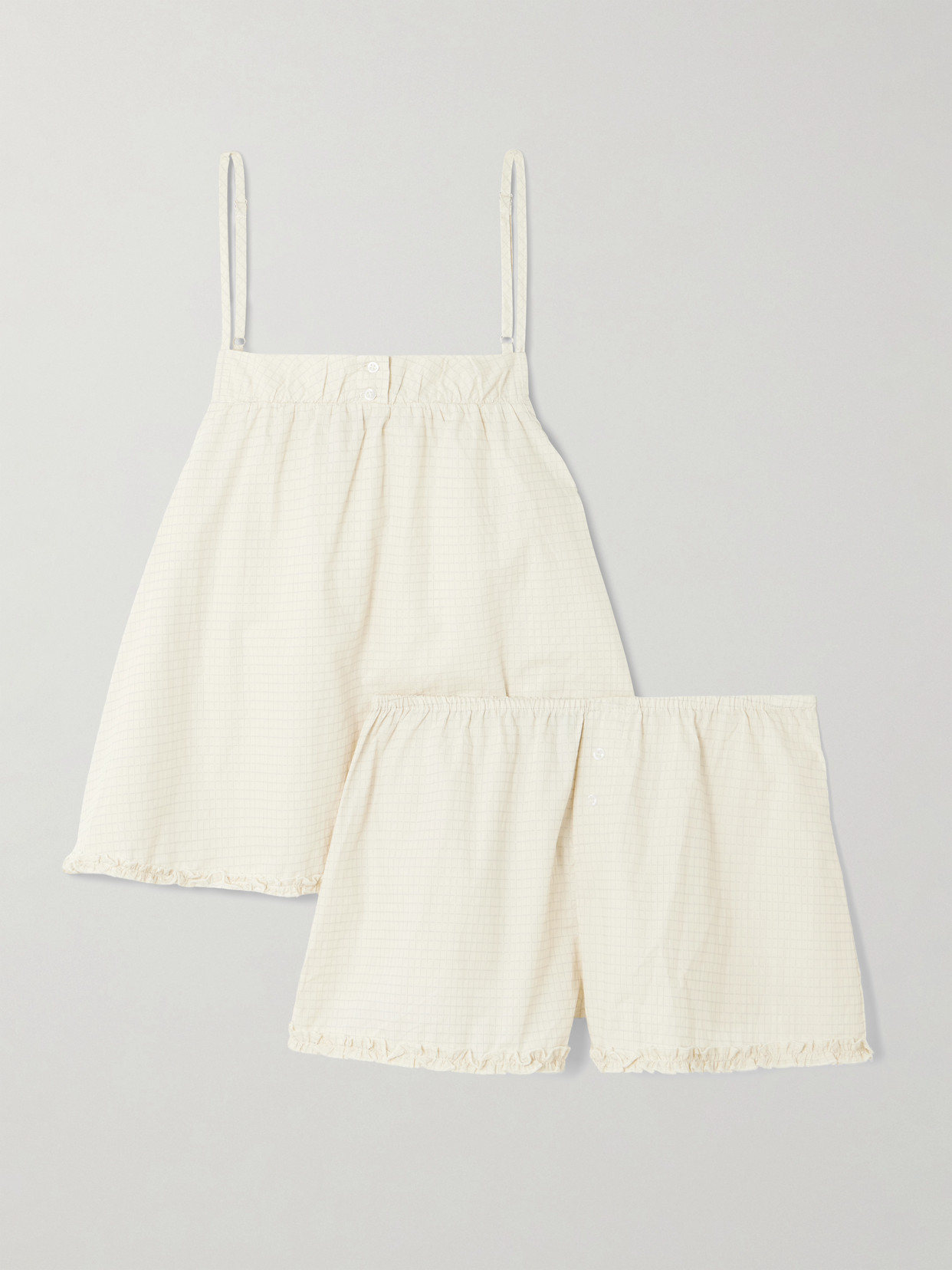Deiji Studios Ruffled Checked Cotton-poplin Camisole And Shorts Set In White